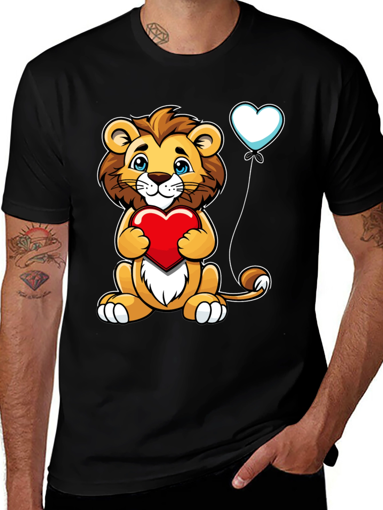 Variant 28 of Lion Heart Balloon Graphic Tee - Men's Black T-Shirt