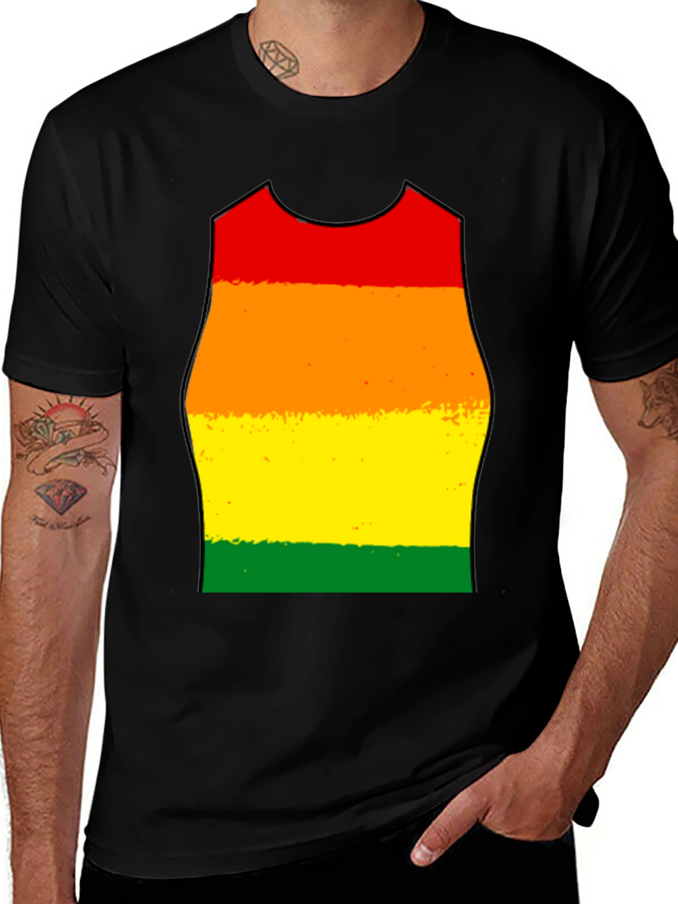 Variant 29 of Rainbow Stripe Tank Top Graphic Tee - Black