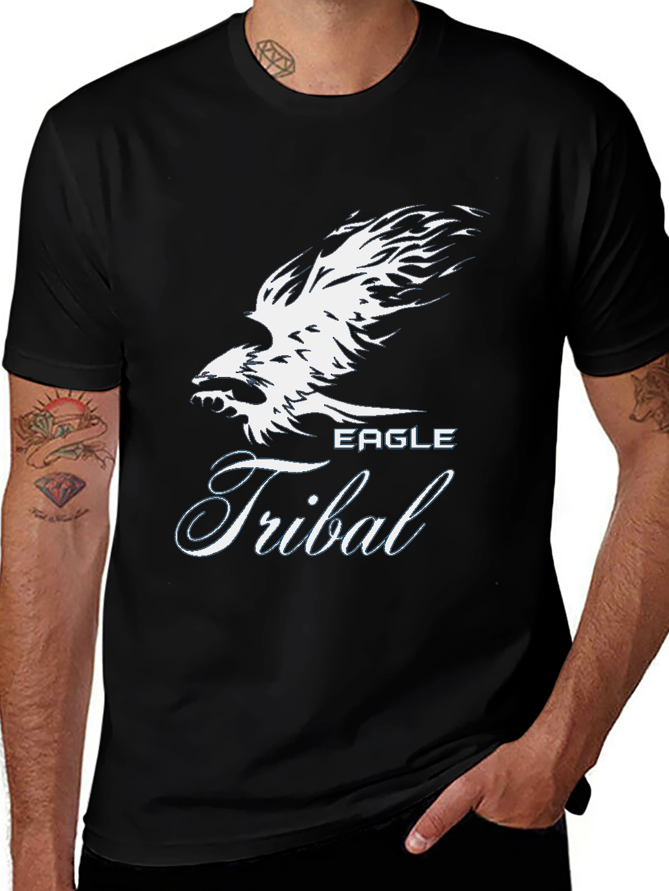 Variant 6 of Eagle Tribal Design Black T-Shirt