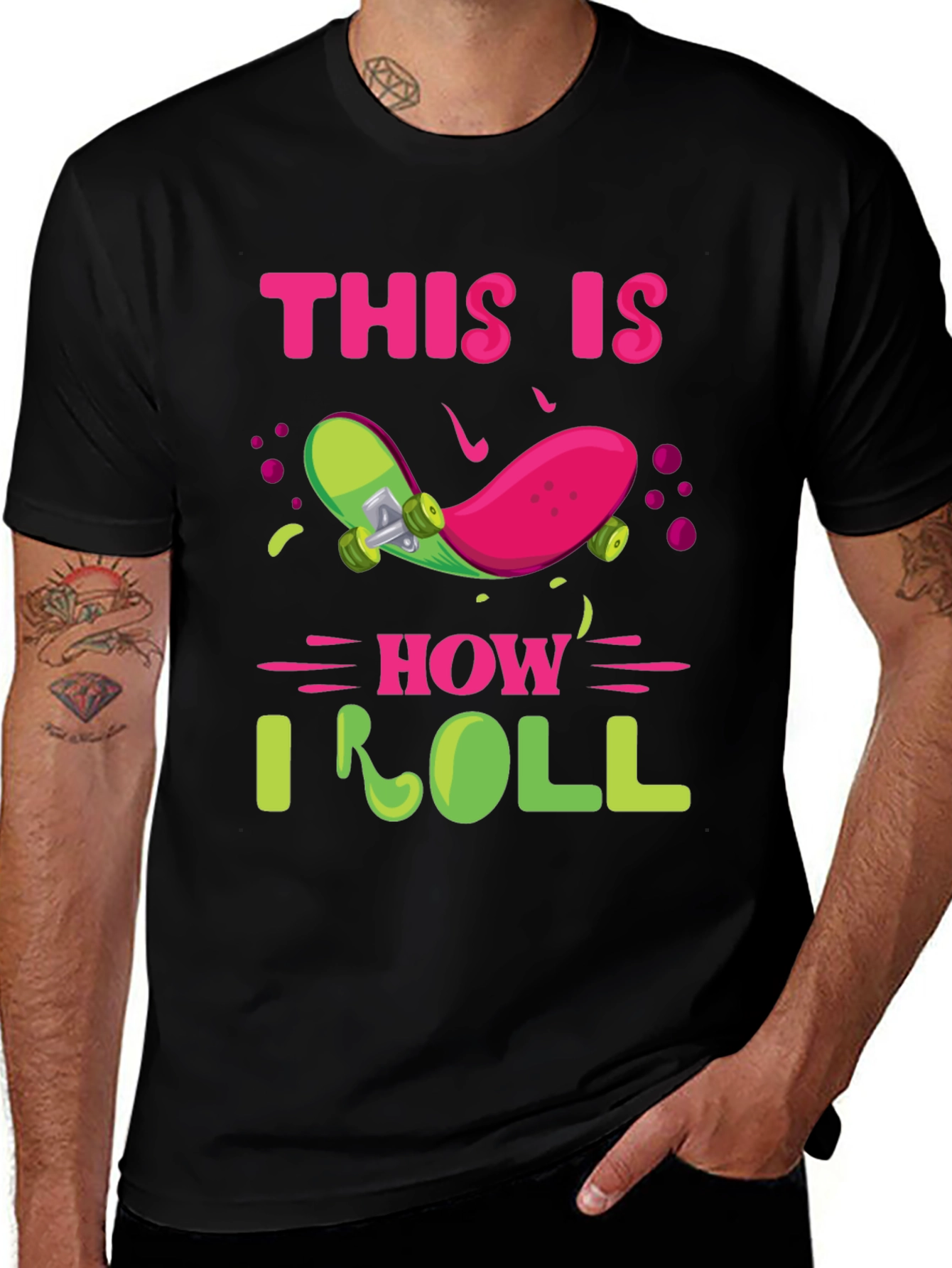 Black This Is How I Roll Skateboard T-Shirt main image