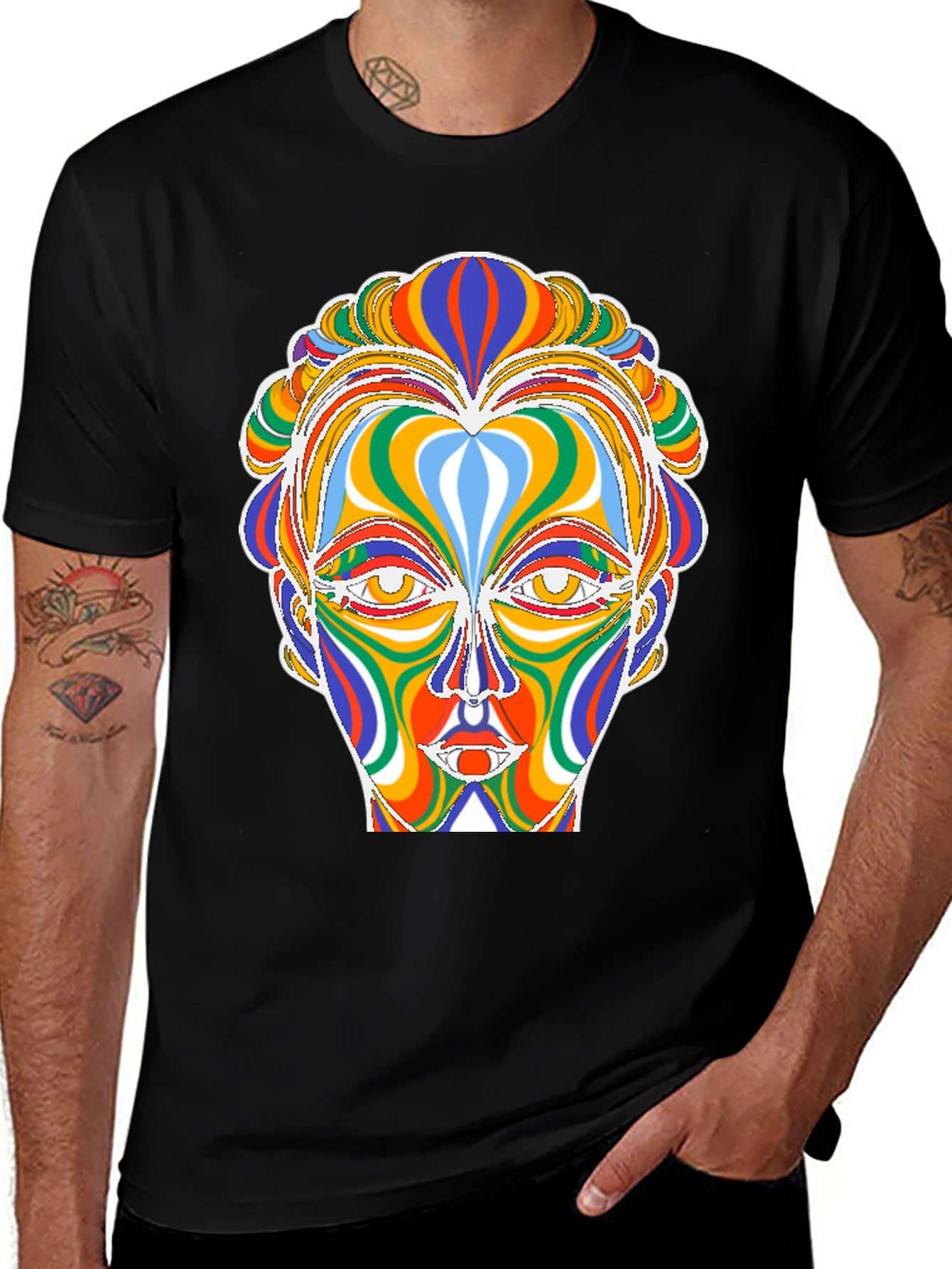 Variant 13 of Psychedelic Face Graphic Black T-Shirt