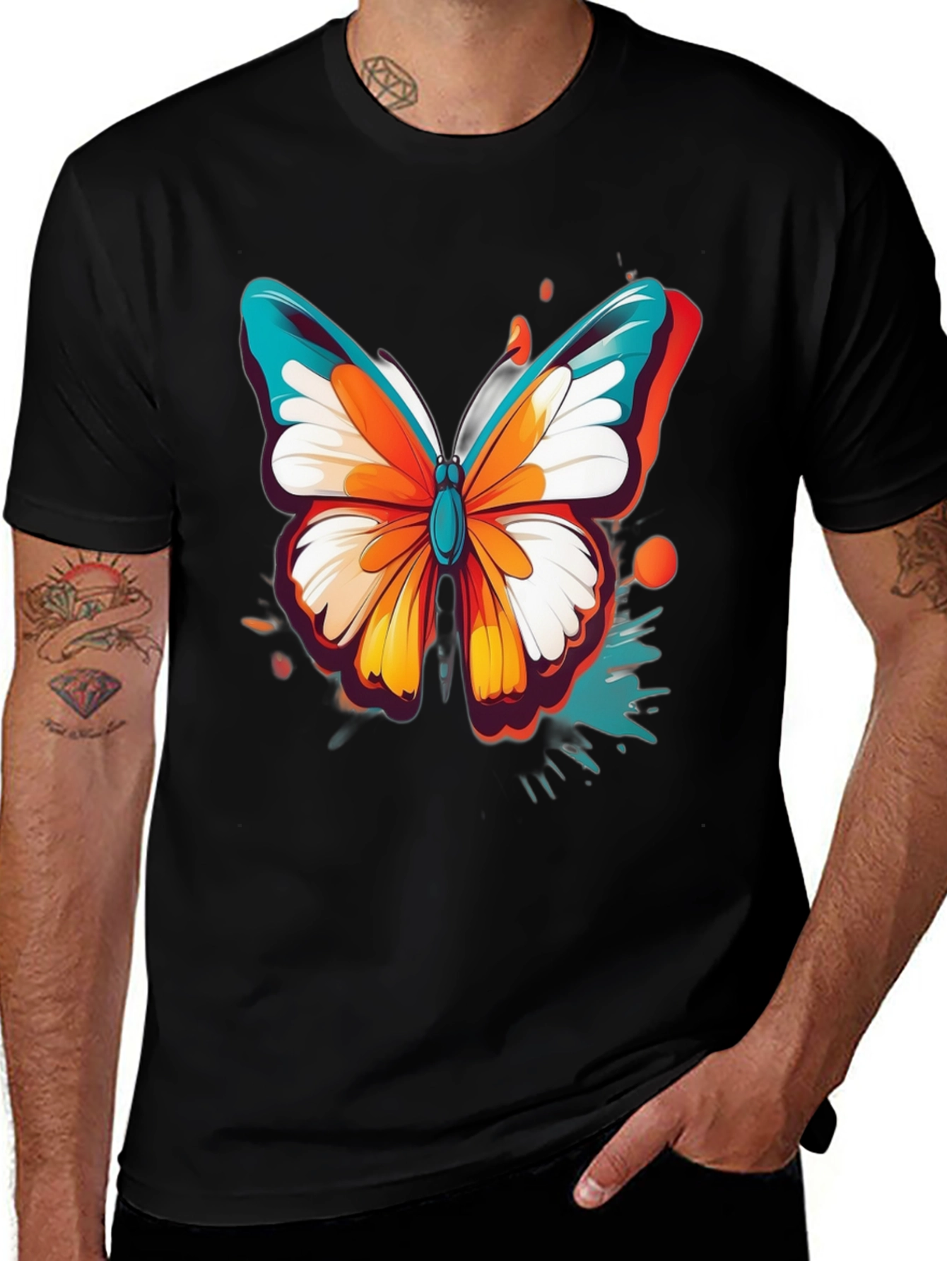 Variant 29 of Vibrant Butterfly Graphic Black T-Shirt