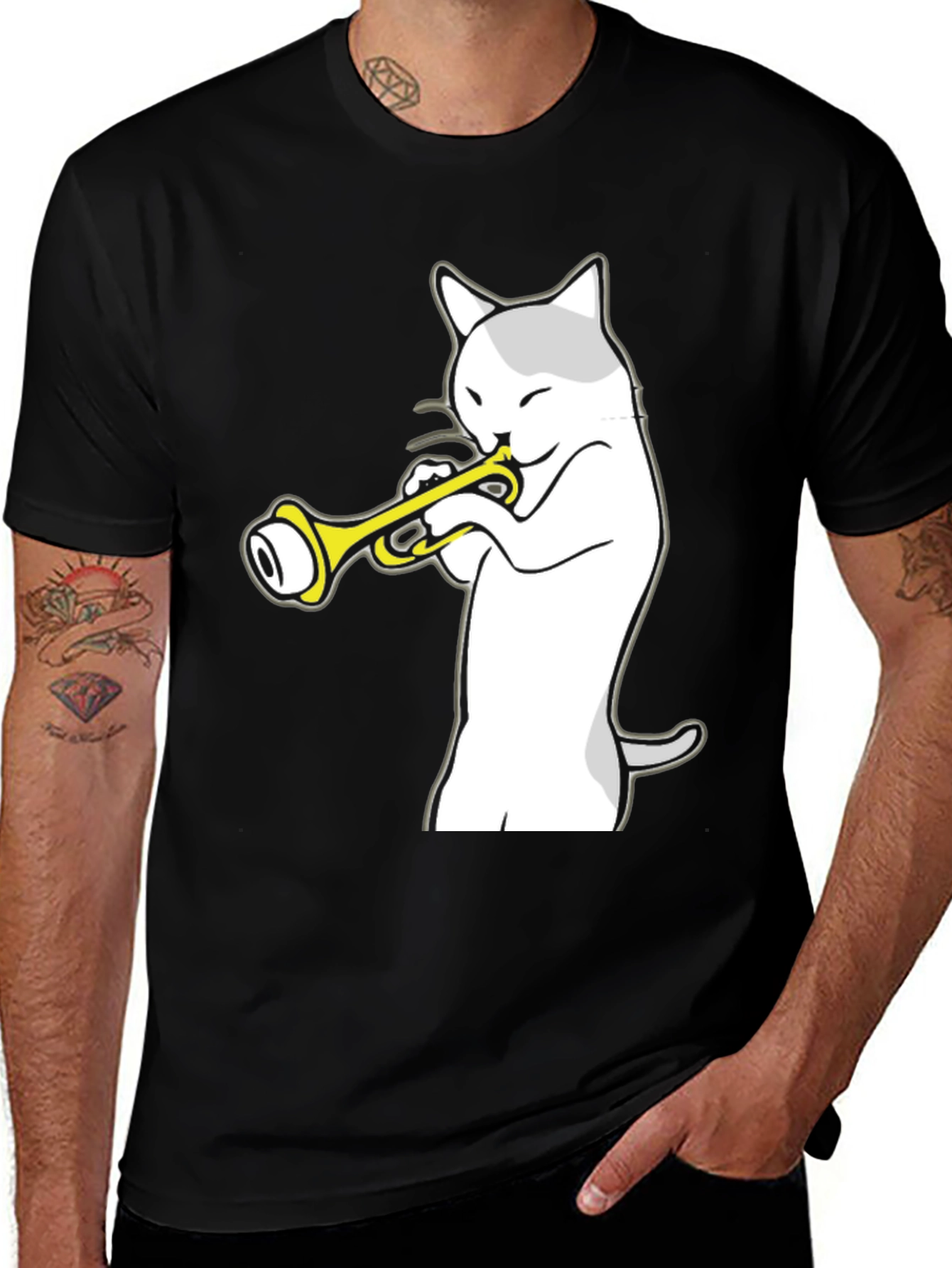 Variant 22 of Cat Trumpet Player Black T-Shirt - Music Lover Tee