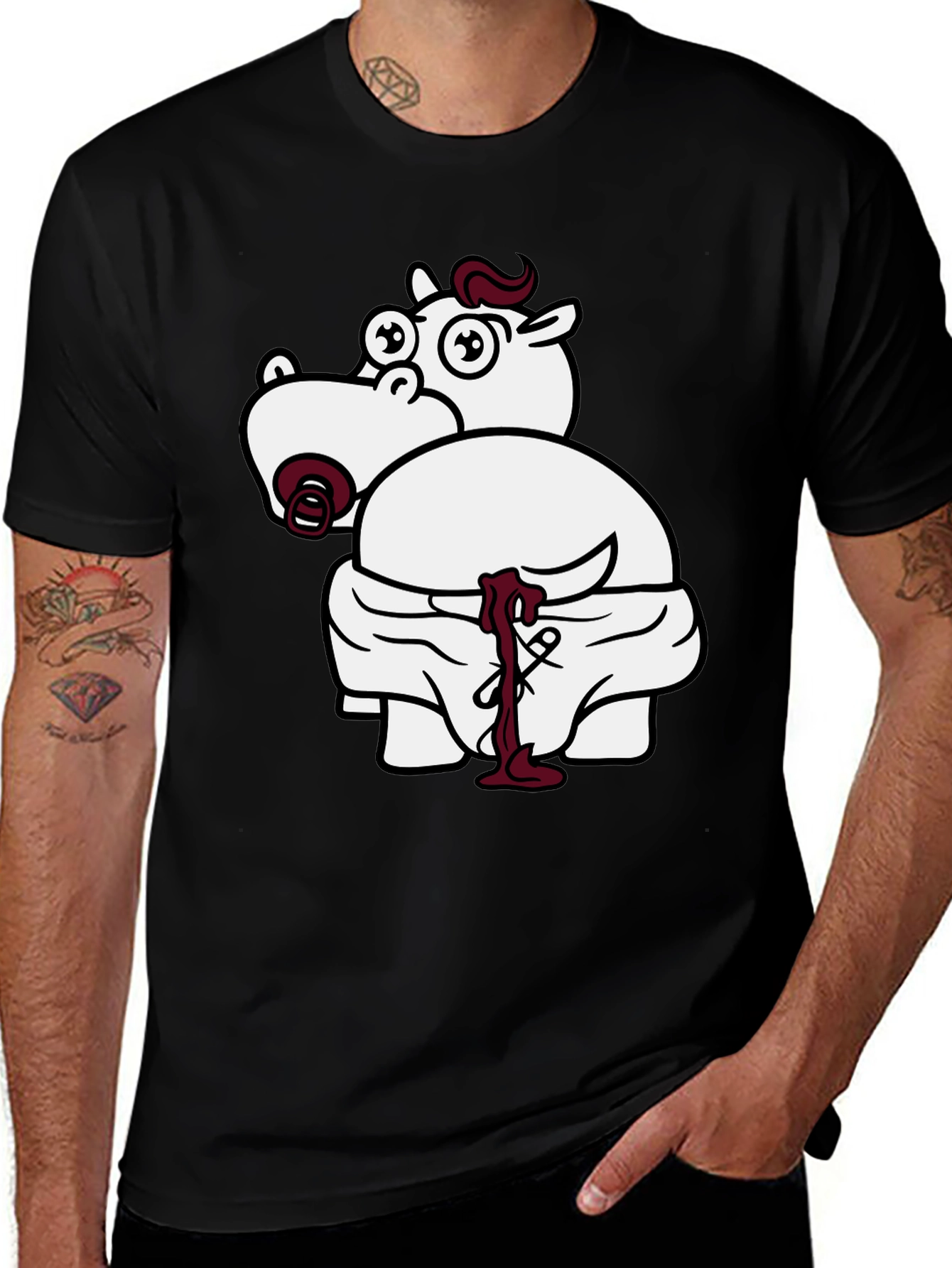 Funny Cartoon Hippo Graphic T-Shirt