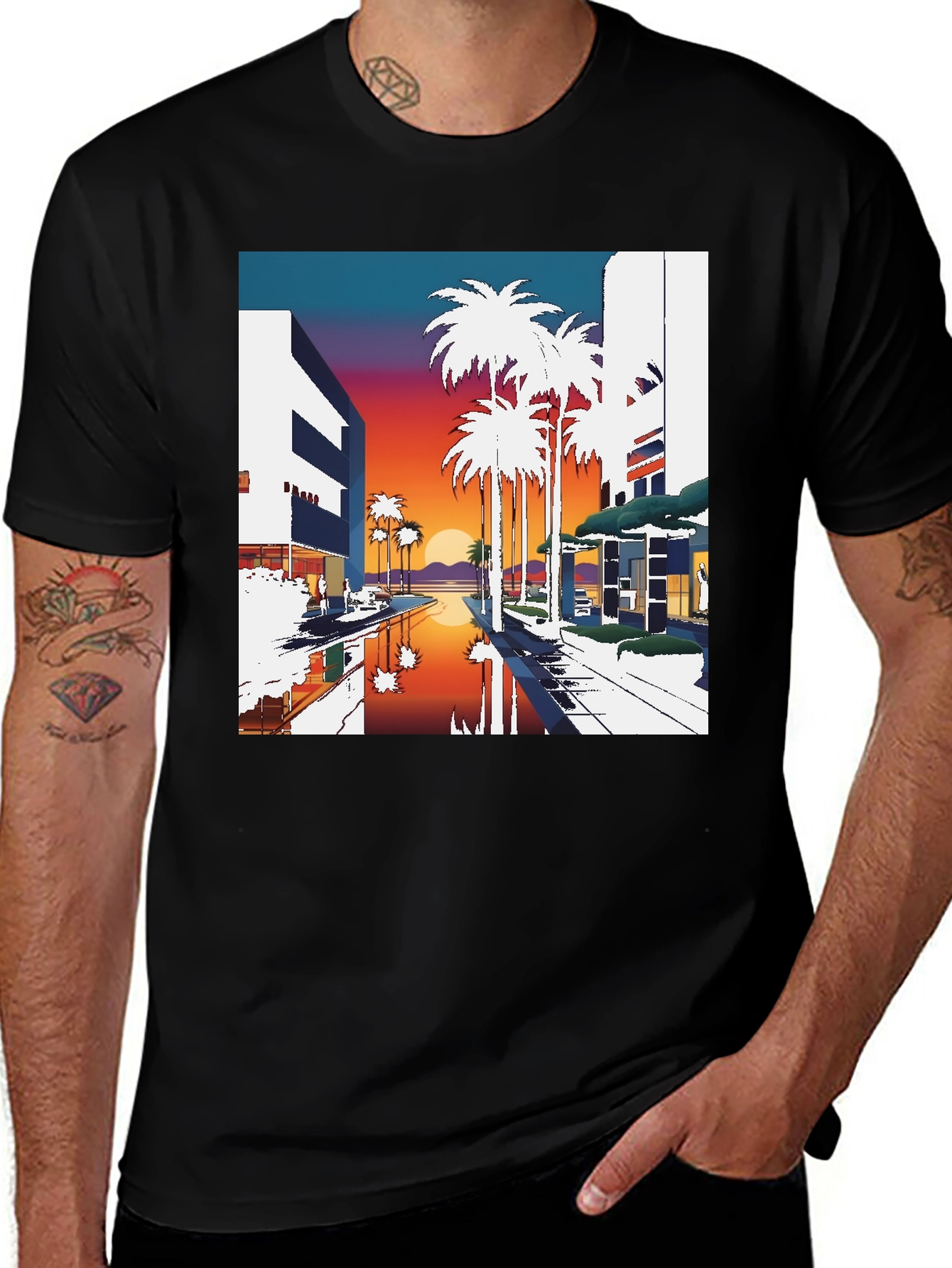 Variant 18 of Sunset Palm T-Shirt - Retro Miami Beach Style