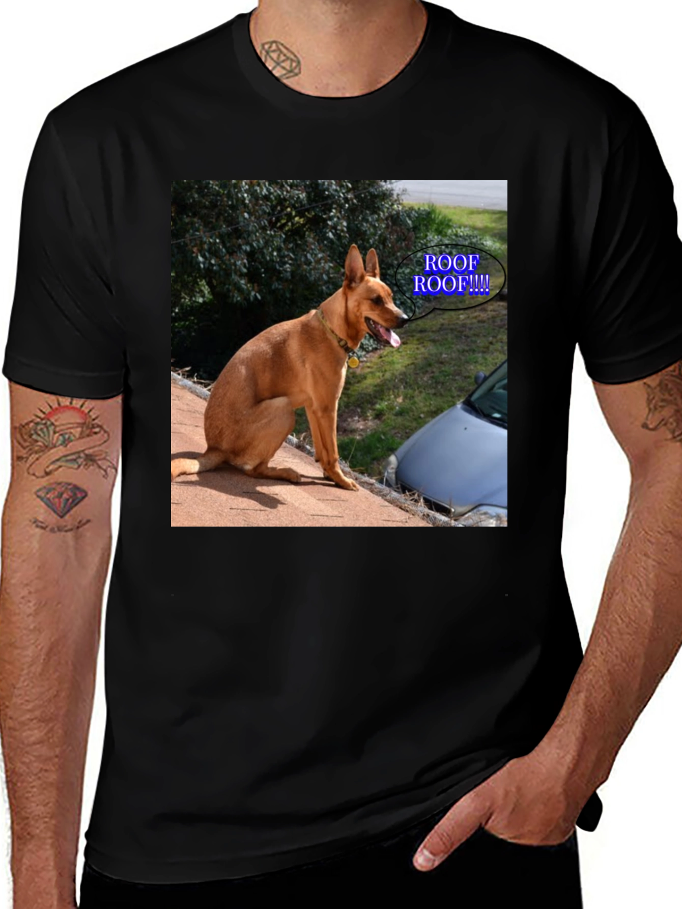 Variant 20 of Dog on Roof T-shirt - Funny Animal Tee