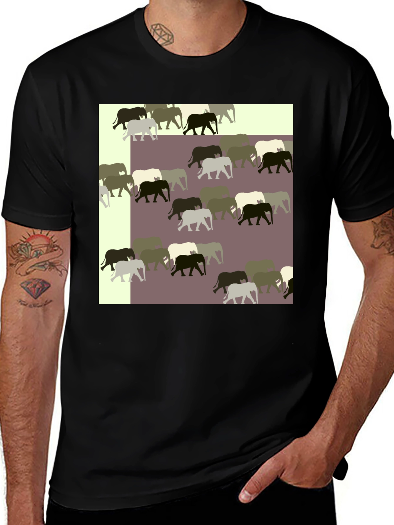 Variant 2 of Elephant Pattern Black T-Shirt
