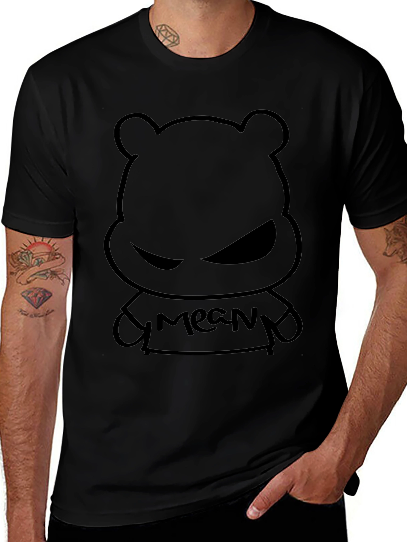 Variant 28 of Mean Bear Graphic Black T-Shirt - Casual Style