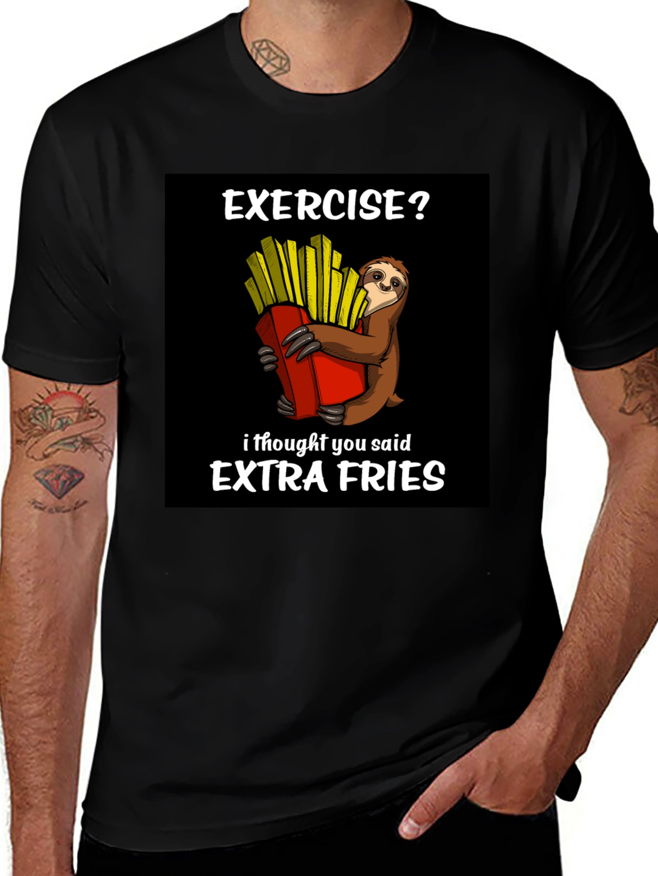 Variant 5 of Exercise? Extra Fries Sloth Graphic Tee