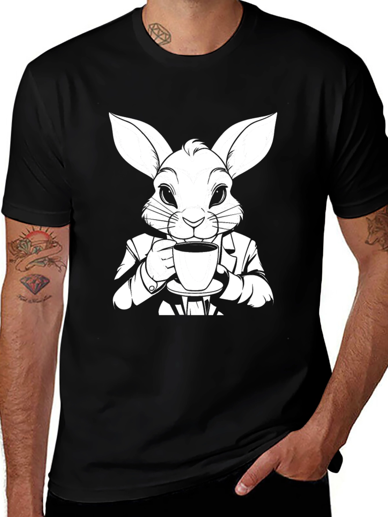 Variant 28 of Rabbit Sipping Coffee Graphic Tee