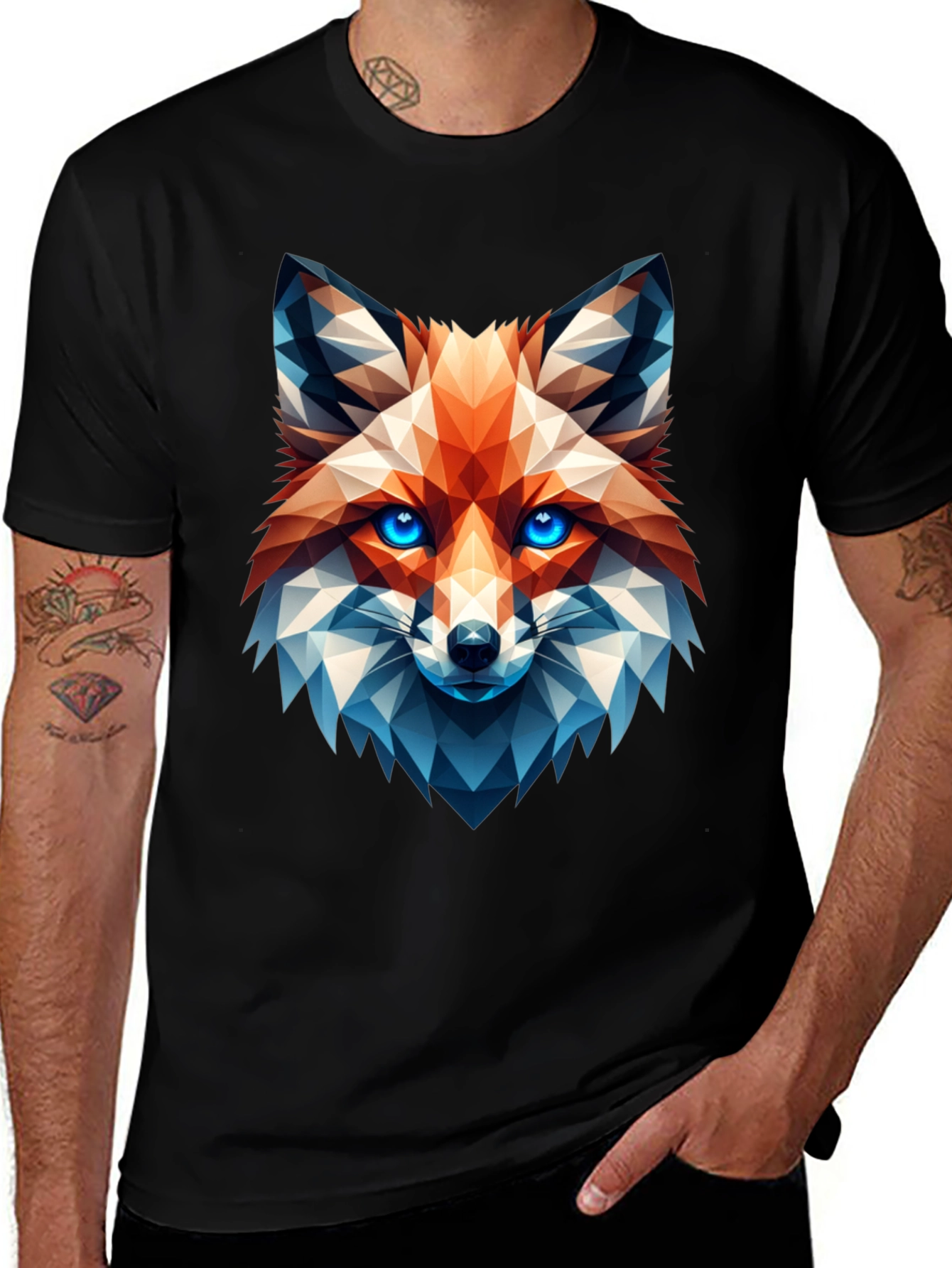 Variant 24 of Geometric Fox Graphic Tee - Stylish Men's Black T-Shirt