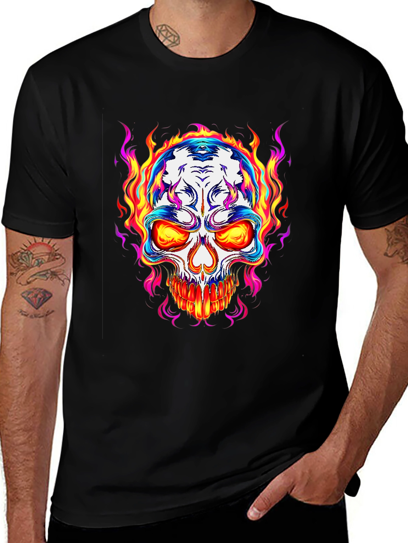 Variant 25 of Fiery Skull Graphic Tee - Edgy Style