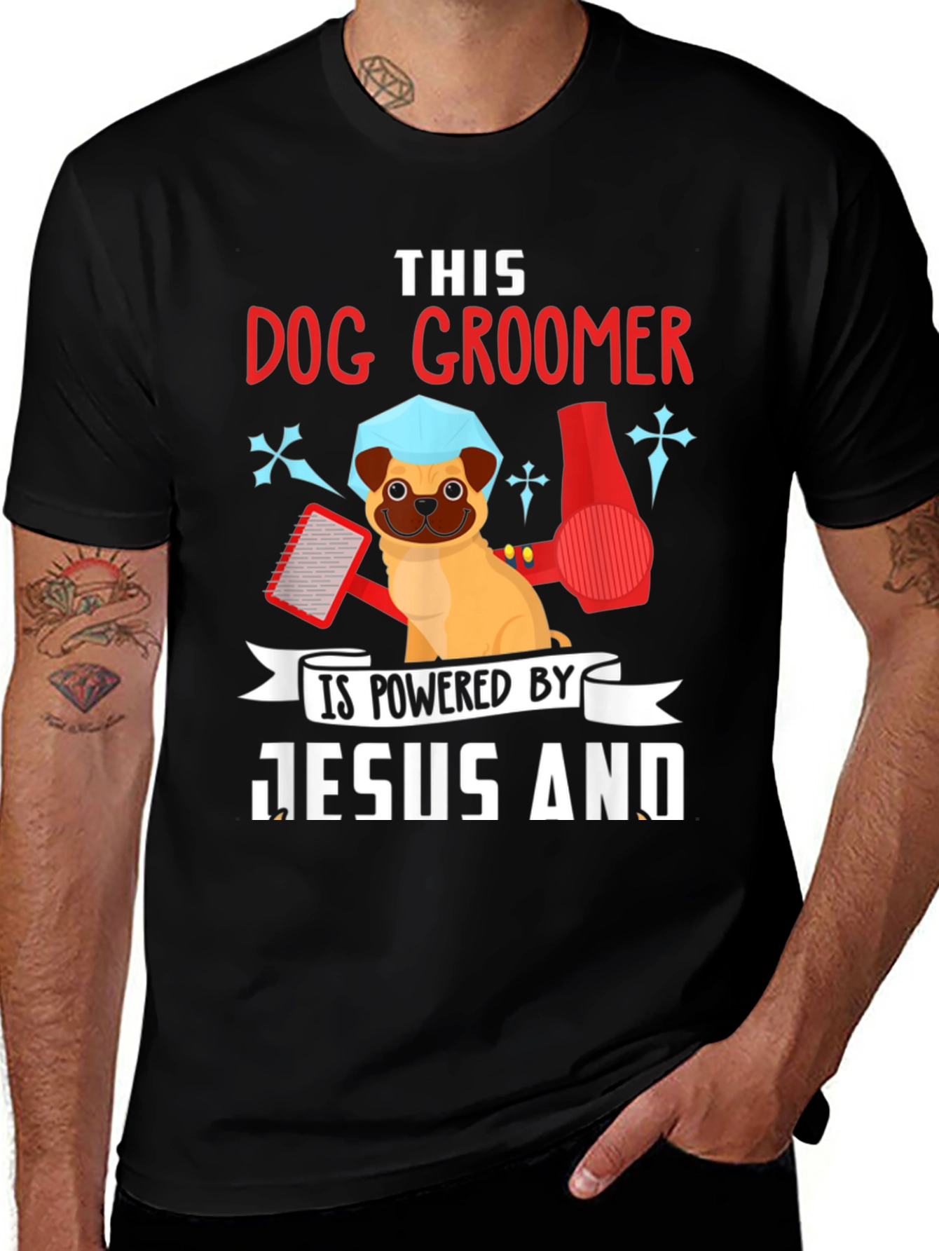 Variant 19 of Dog Groomer T-Shirt - Powered by Jesus