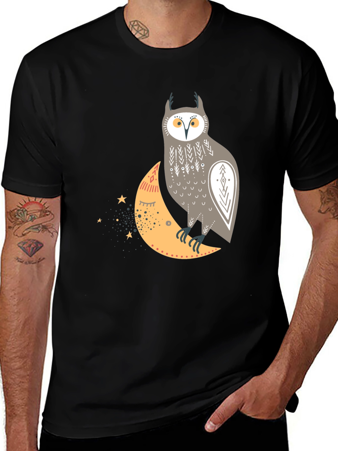Variant 10 of Owl and Crescent Moon Graphic Tee