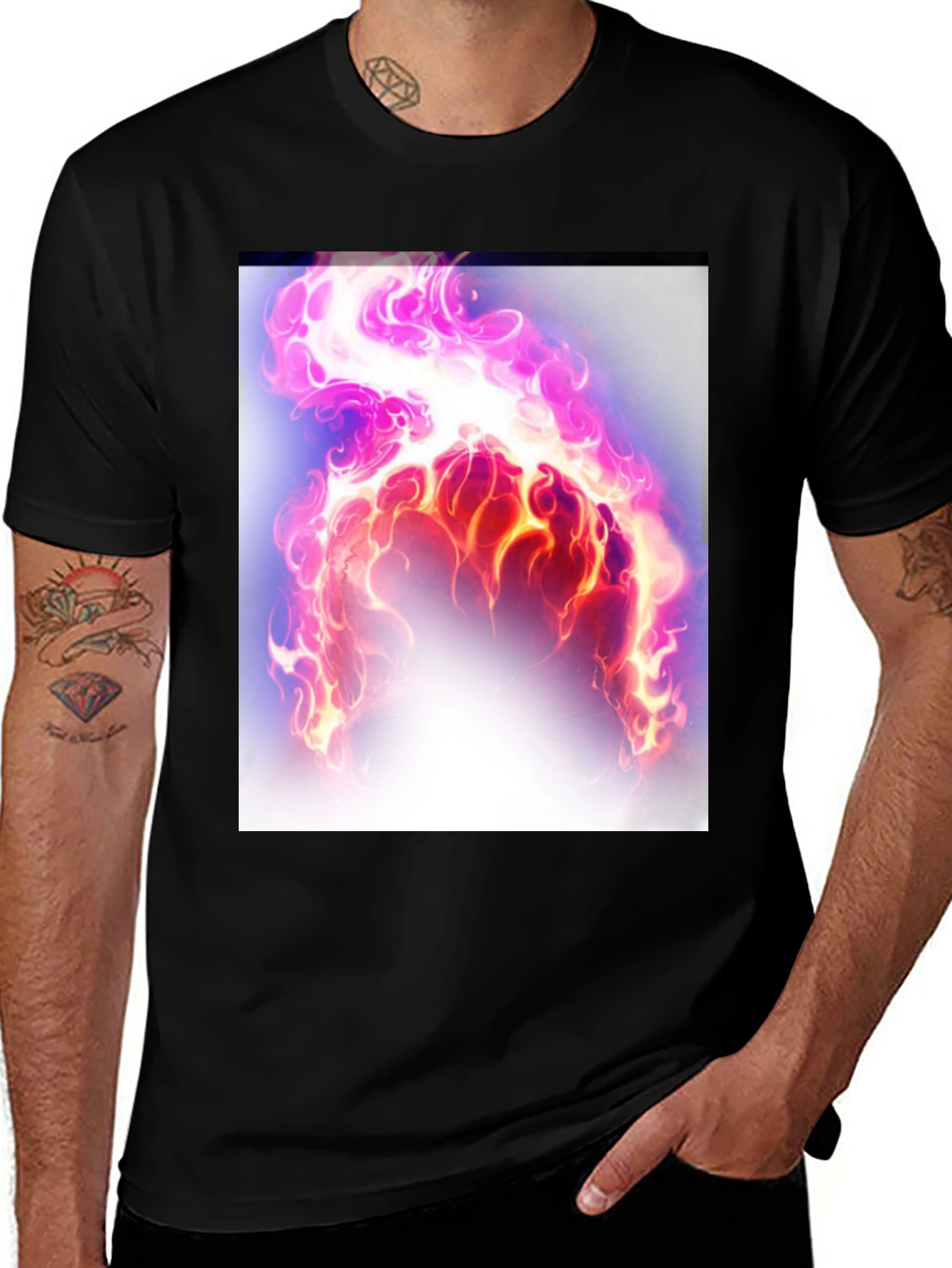Variant 25 of Flaming Aura Graphic Tee - Black Cotton Casual Shirt