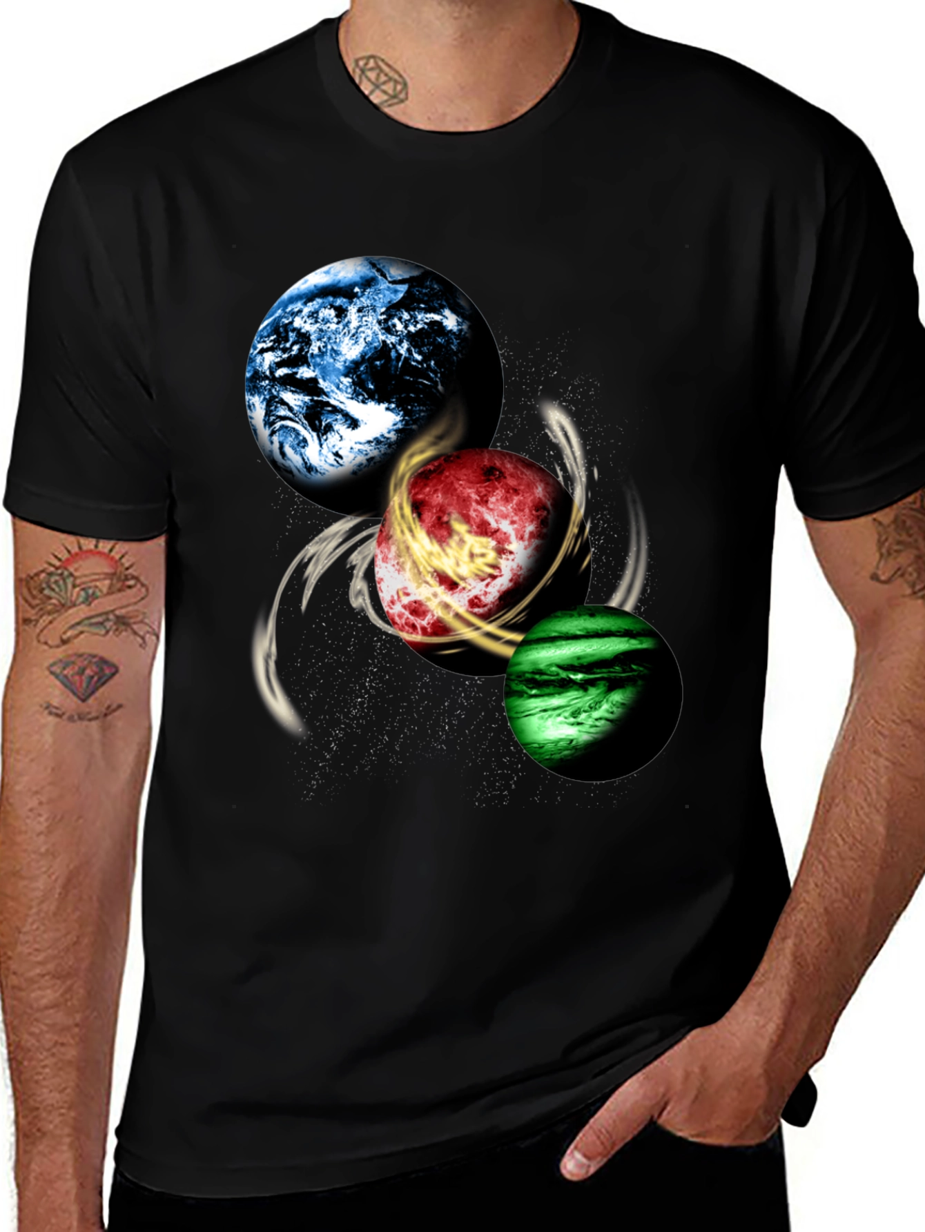 Planetary Swirl Graphic Tee - Black