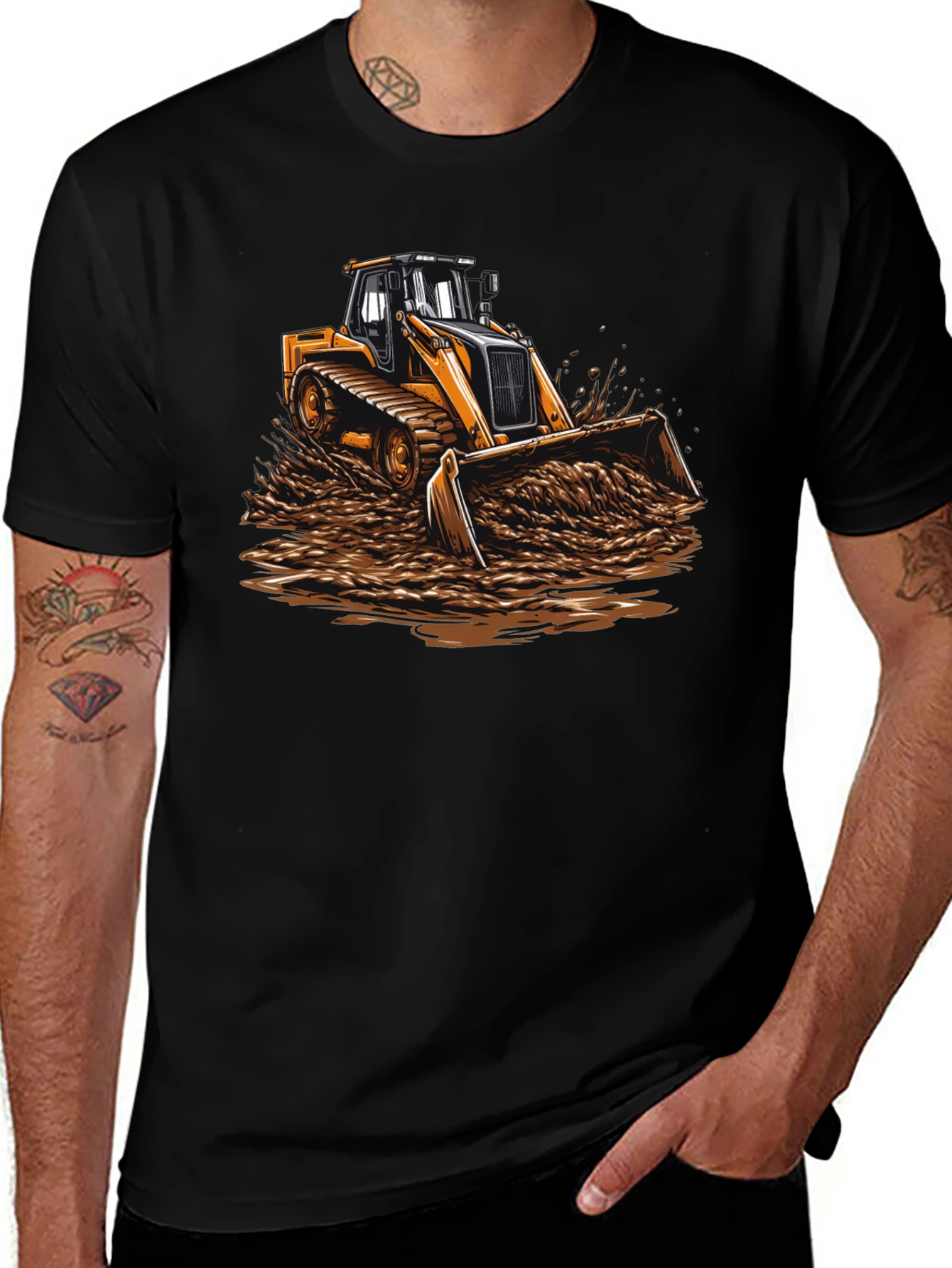 Variant 5 of Bulldozer Graphic Tee - Black Cotton T-Shirt