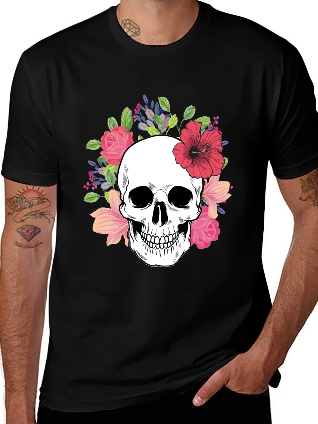 Variant 10 of Floral Skull Graphic Tee - Stylish Unisex T-Shirt