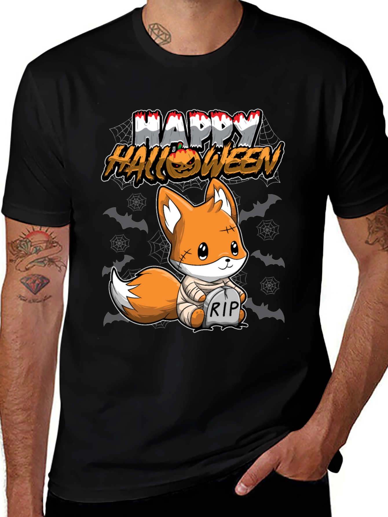 Variant 12 of Happy Halloween Fox Mummy Graphic Tee