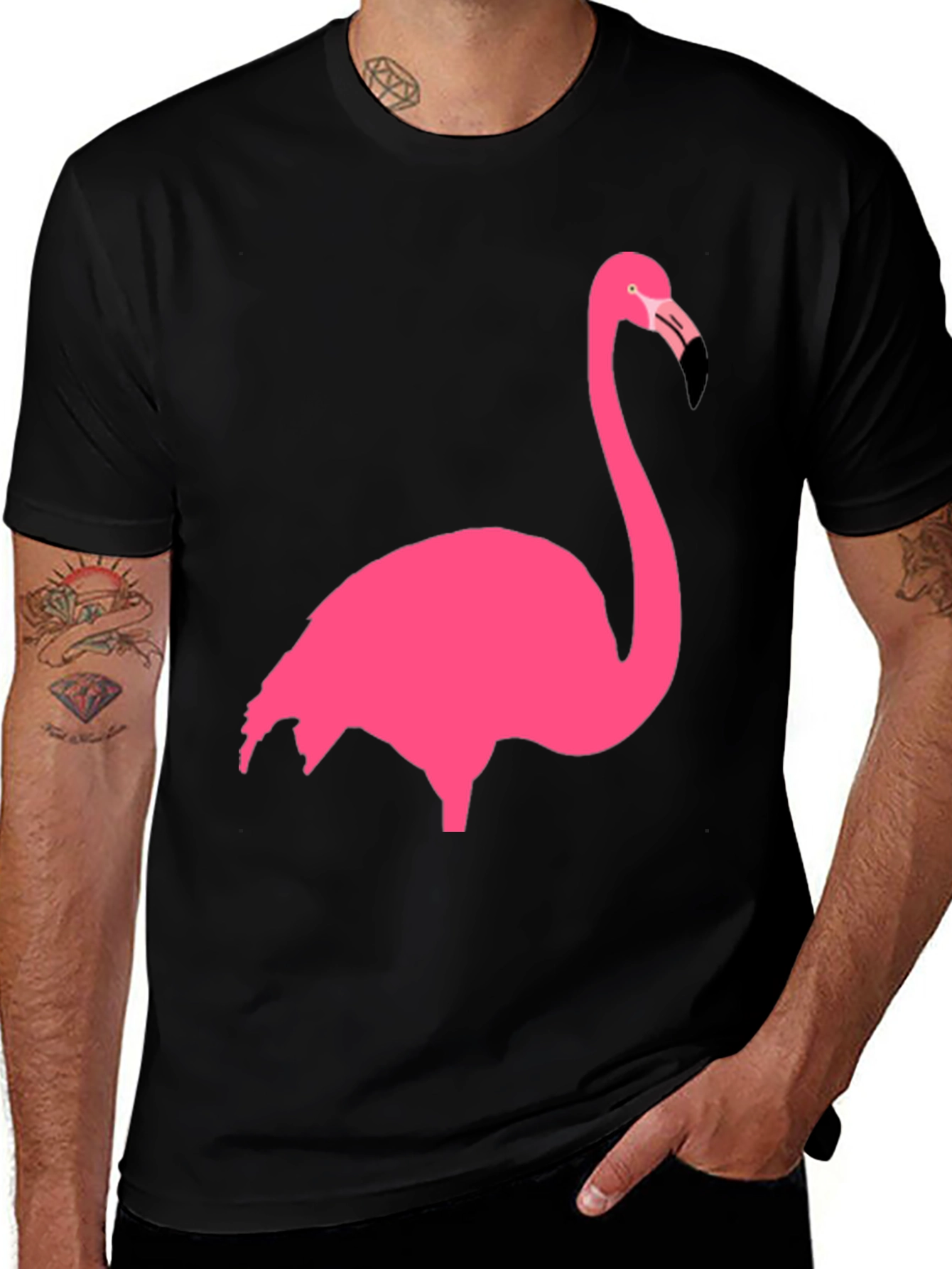 Variant 21 of Men's Black T-Shirt with Pink Flamingo Design