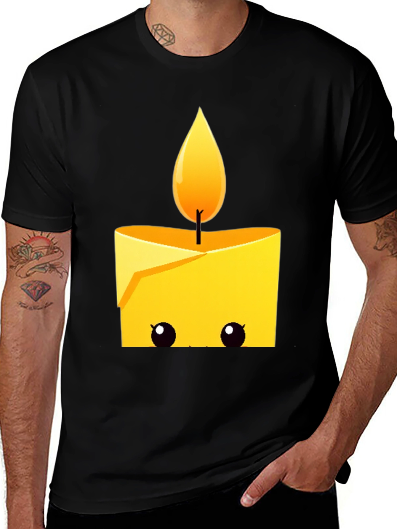 Variant 9 of Cute Candle Graphic T-Shirt - Black Cotton Tee
