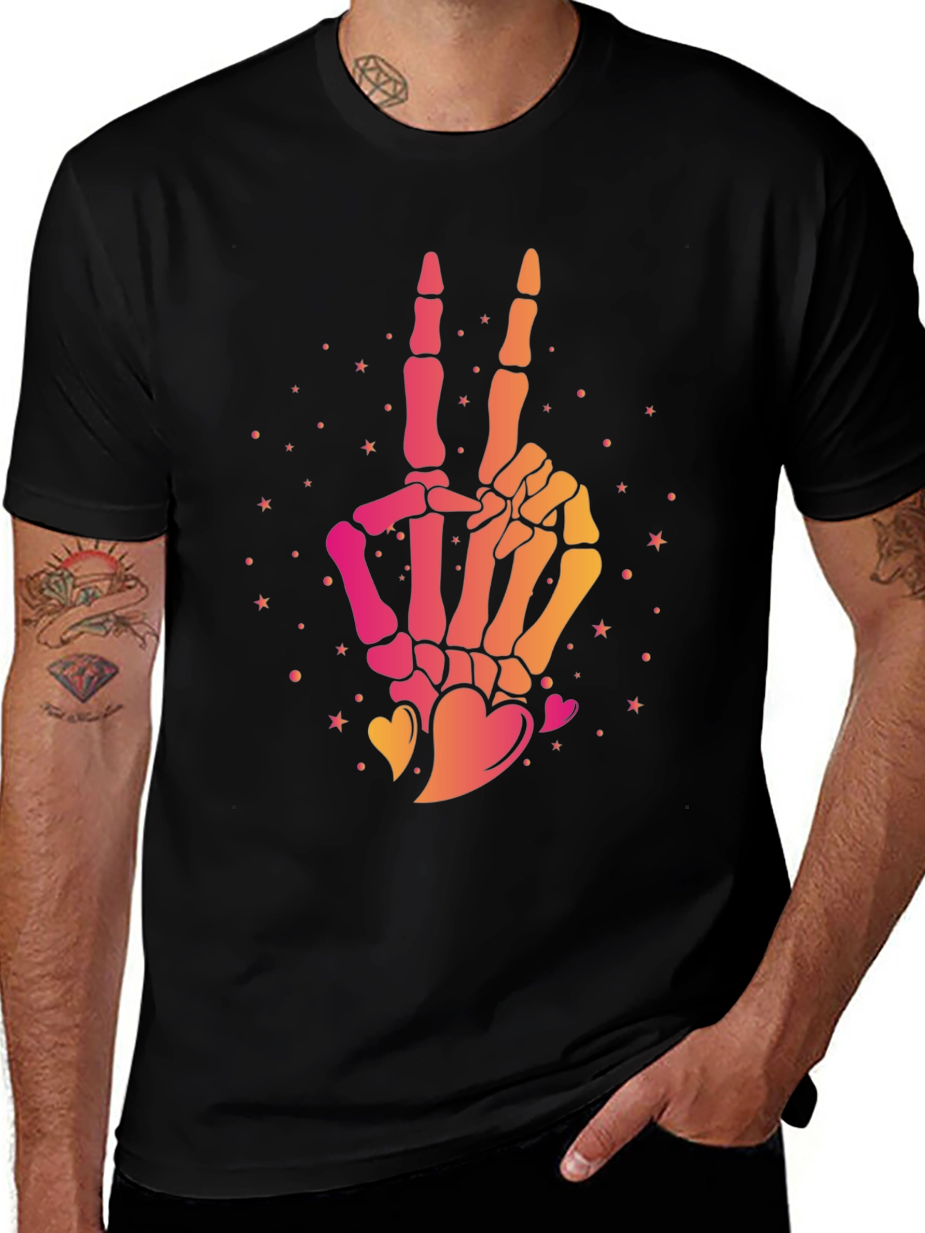 Variant 30 of Skeleton Hand Peace Sign Graphic Tee