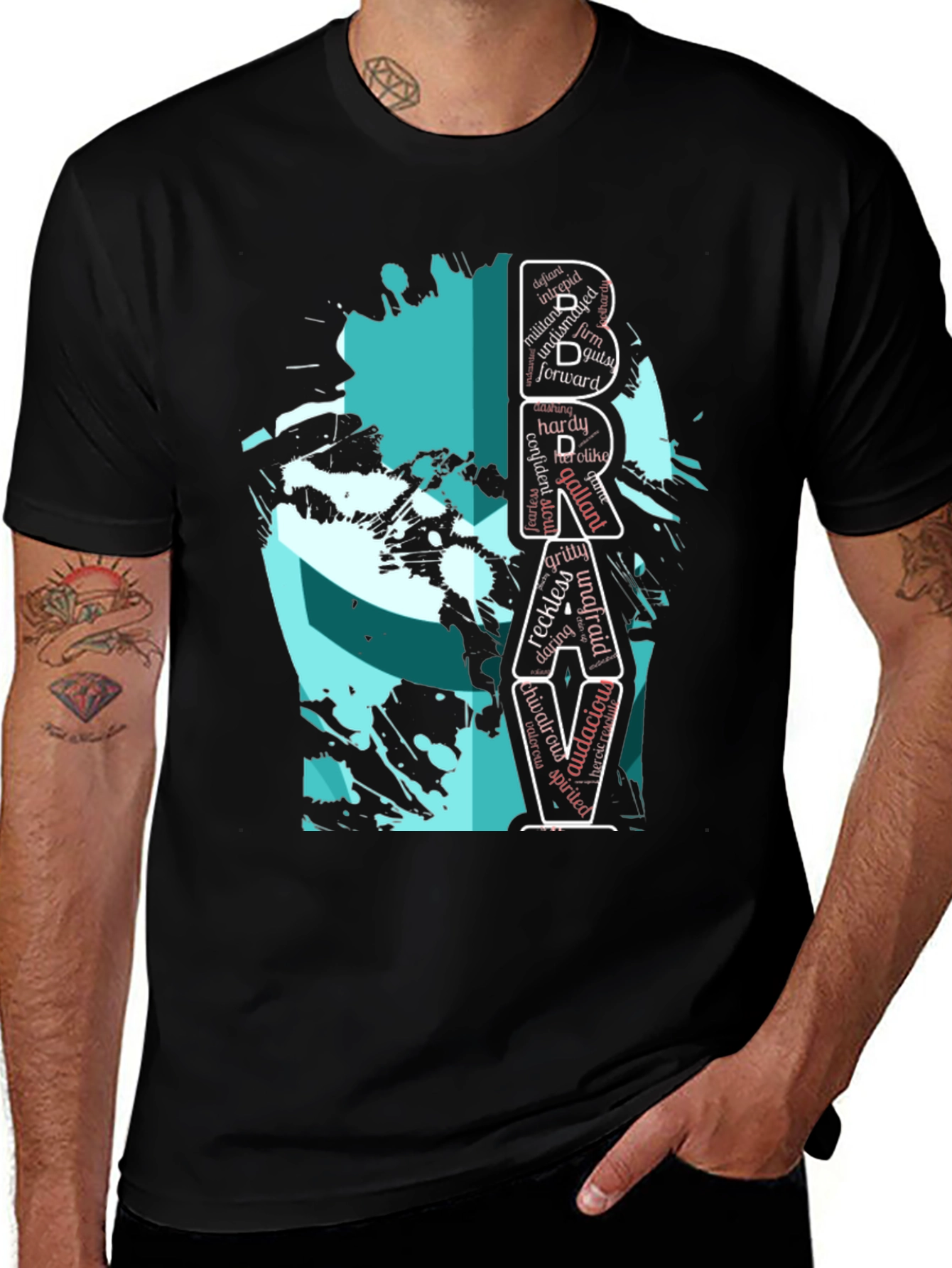 Variant 12 of Brave Word Art Graphic T-Shirt - Menswear