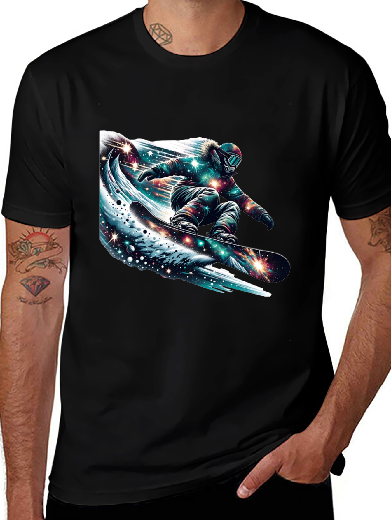 Variant 22 of Galaxy Snowboarder Graphic Tee - Black