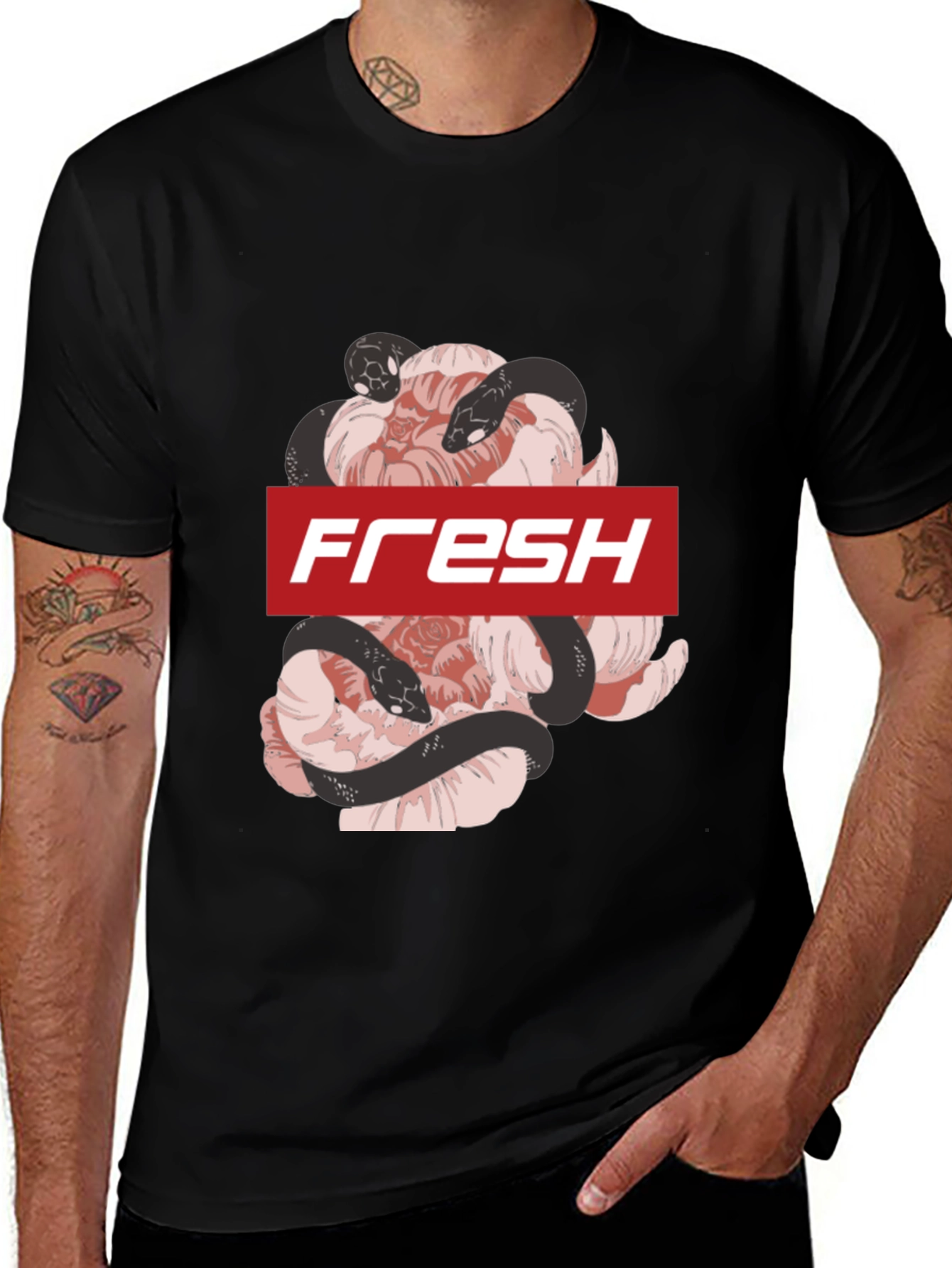 Variant 12 of Fresh Snake and Floral Graphic Tee - Modern Streetwear