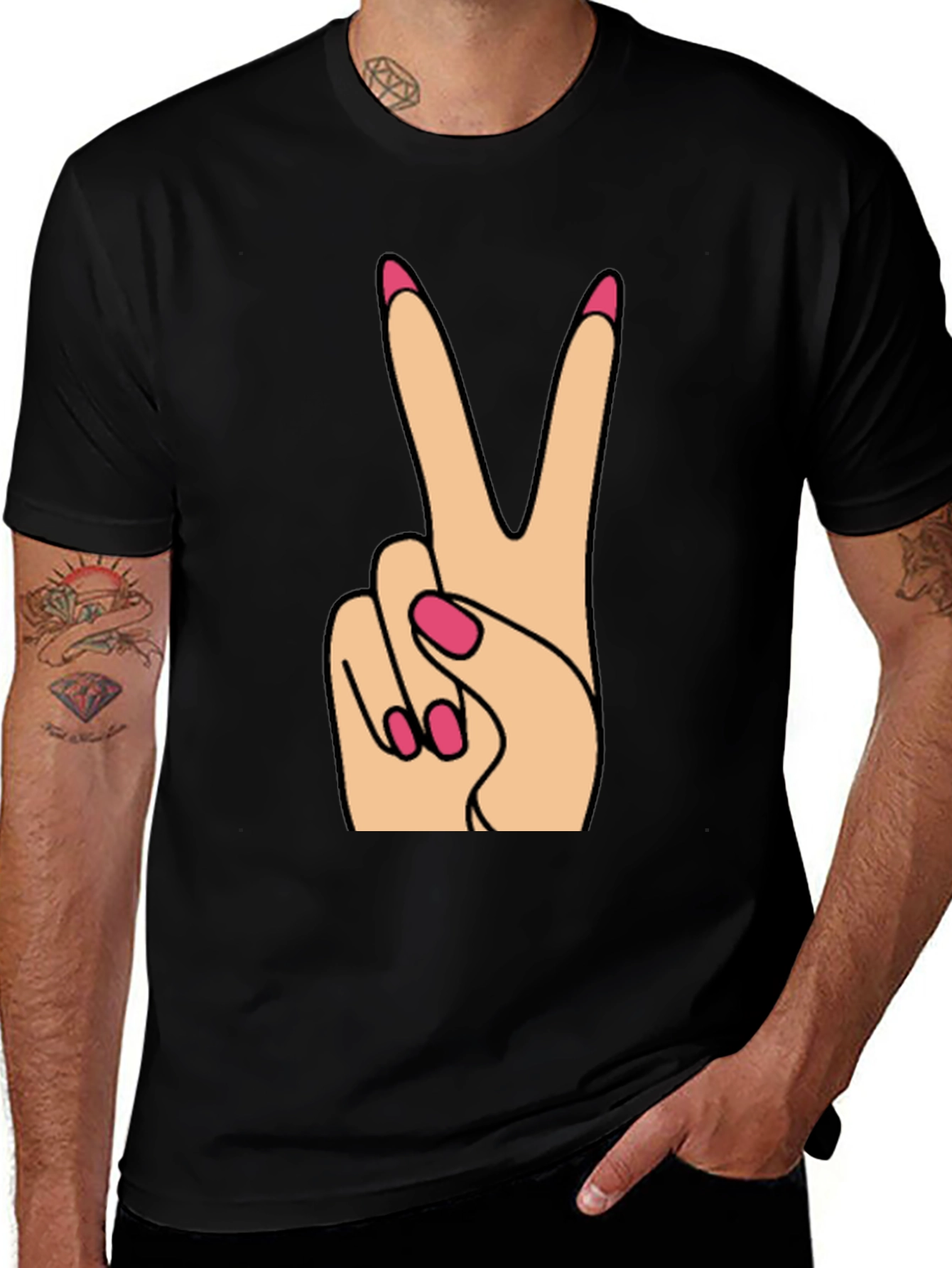 Variant 17 of Peace Sign Hand Gesture Black T-Shirt