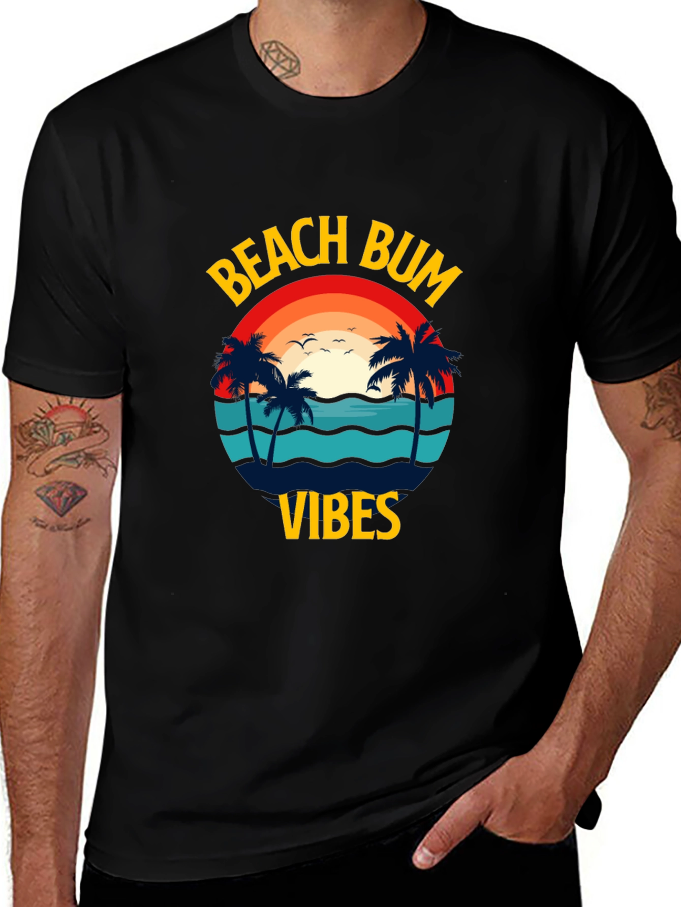 Black Beach Bum Vibes Graphic T-Shirt main image