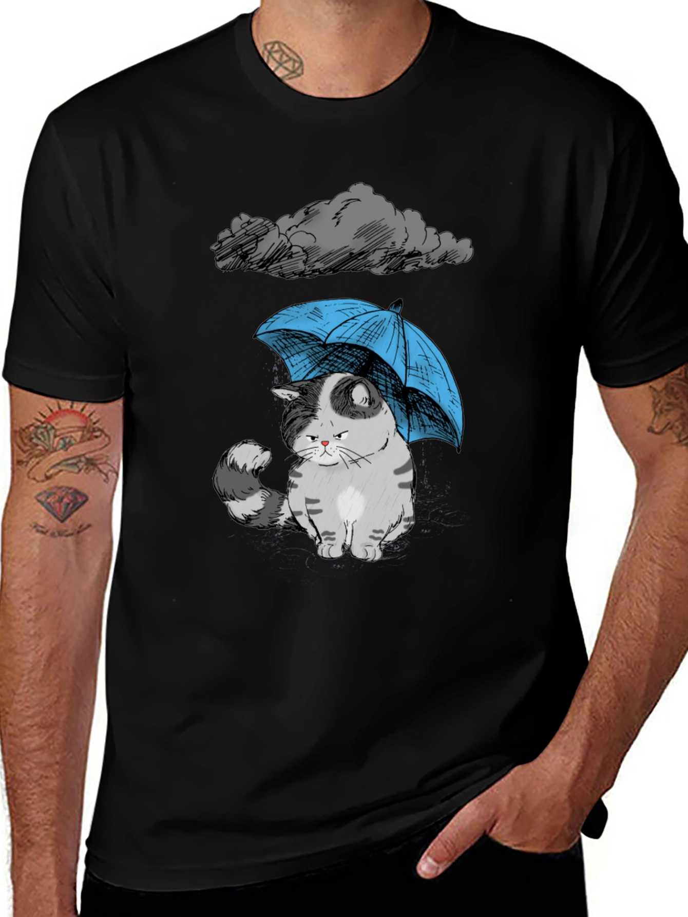 Variant 8 of Sad Cat Under Umbrella Graphic T-Shirt