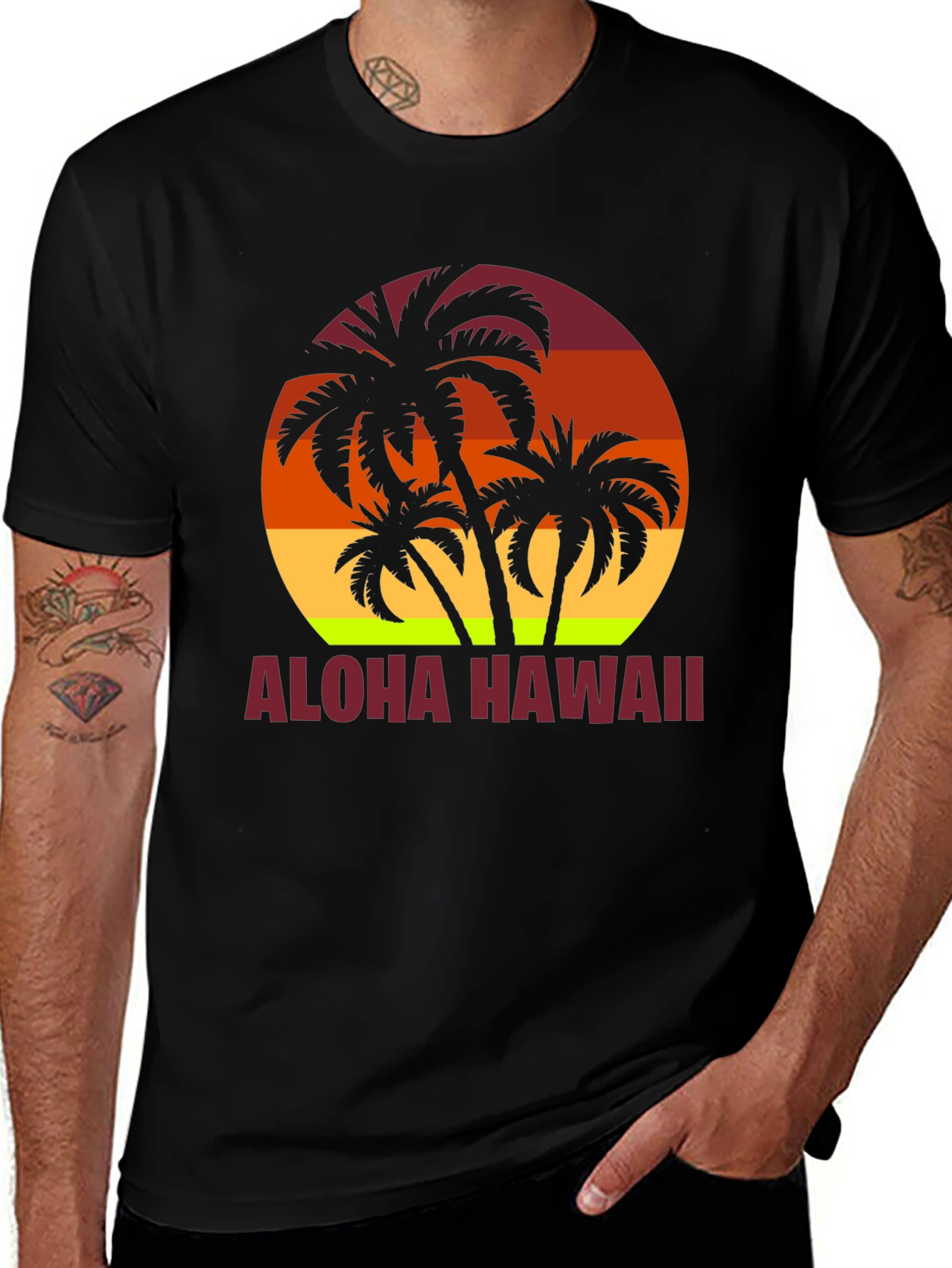 Aloha Hawaii Palm Tree Sunset Graphic T-Shirt