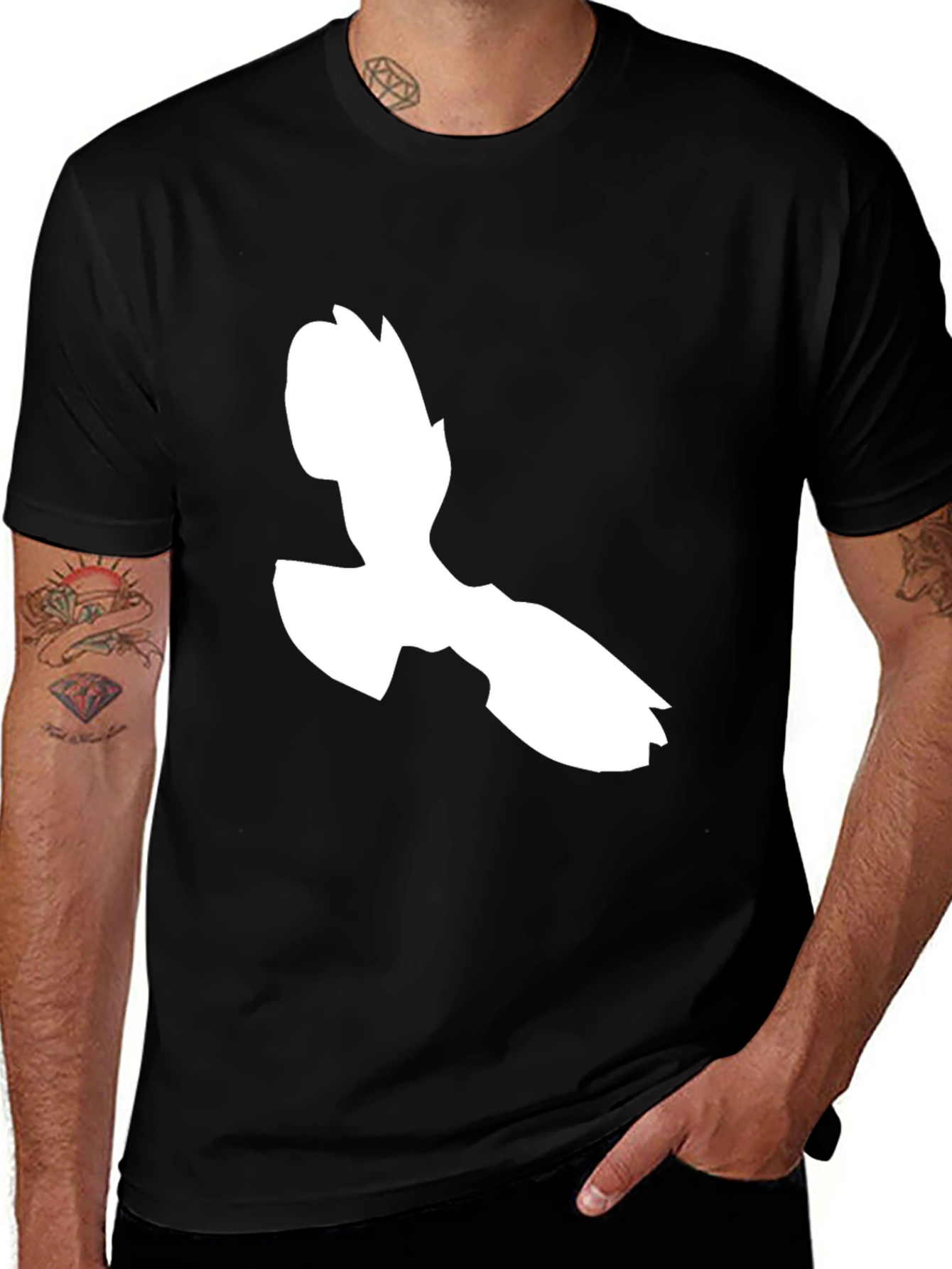 Variant 6 of Black T-Shirt with White Bird Graphic