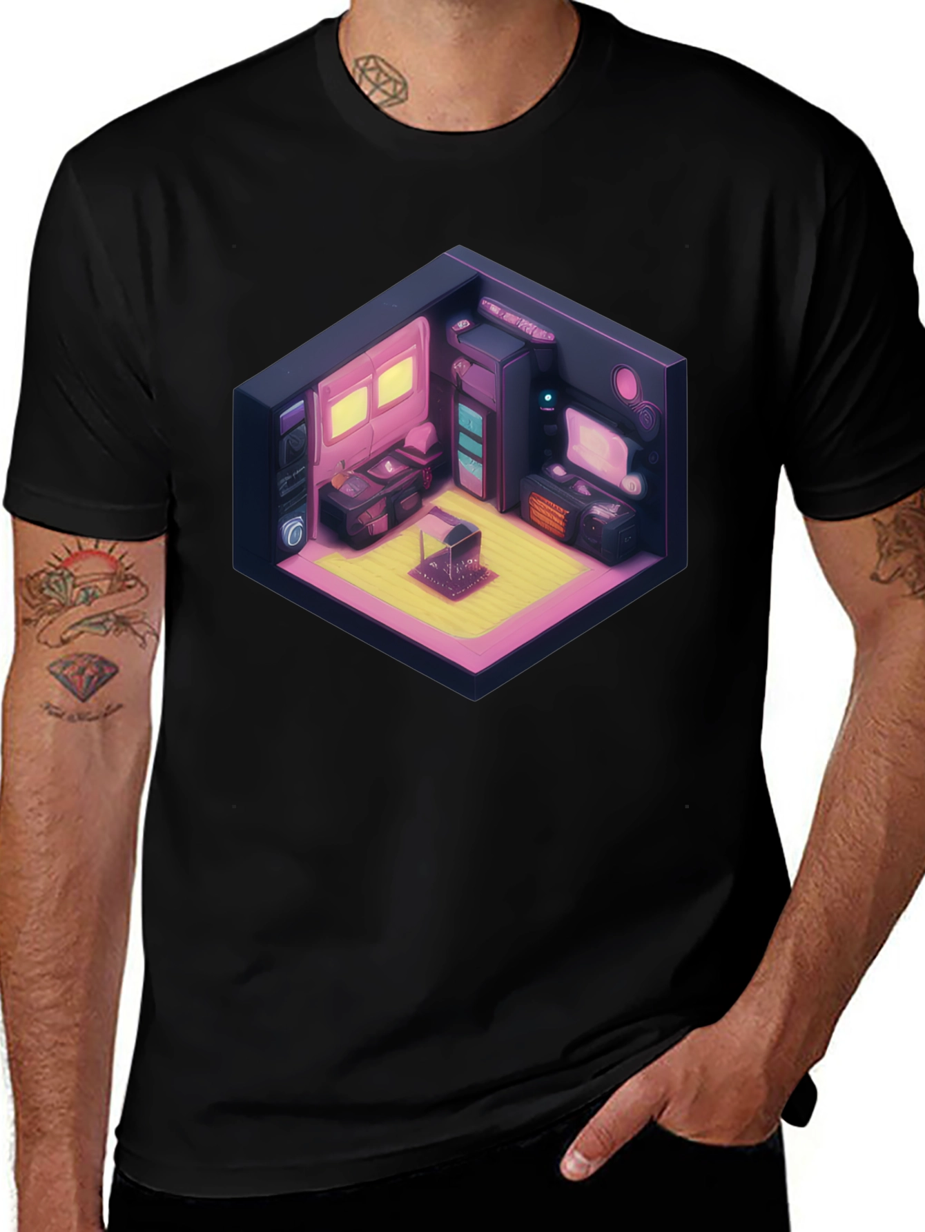 Variant 9 of Retro Isometric Room Black T-Shirt