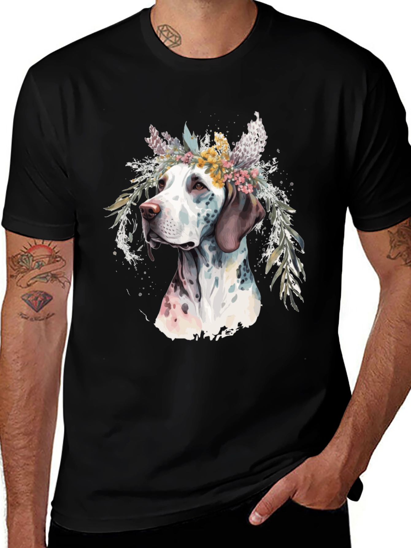 Variant 19 of Dog Floral Crown Graphic Tee - Artistic Canine Lover Shirt