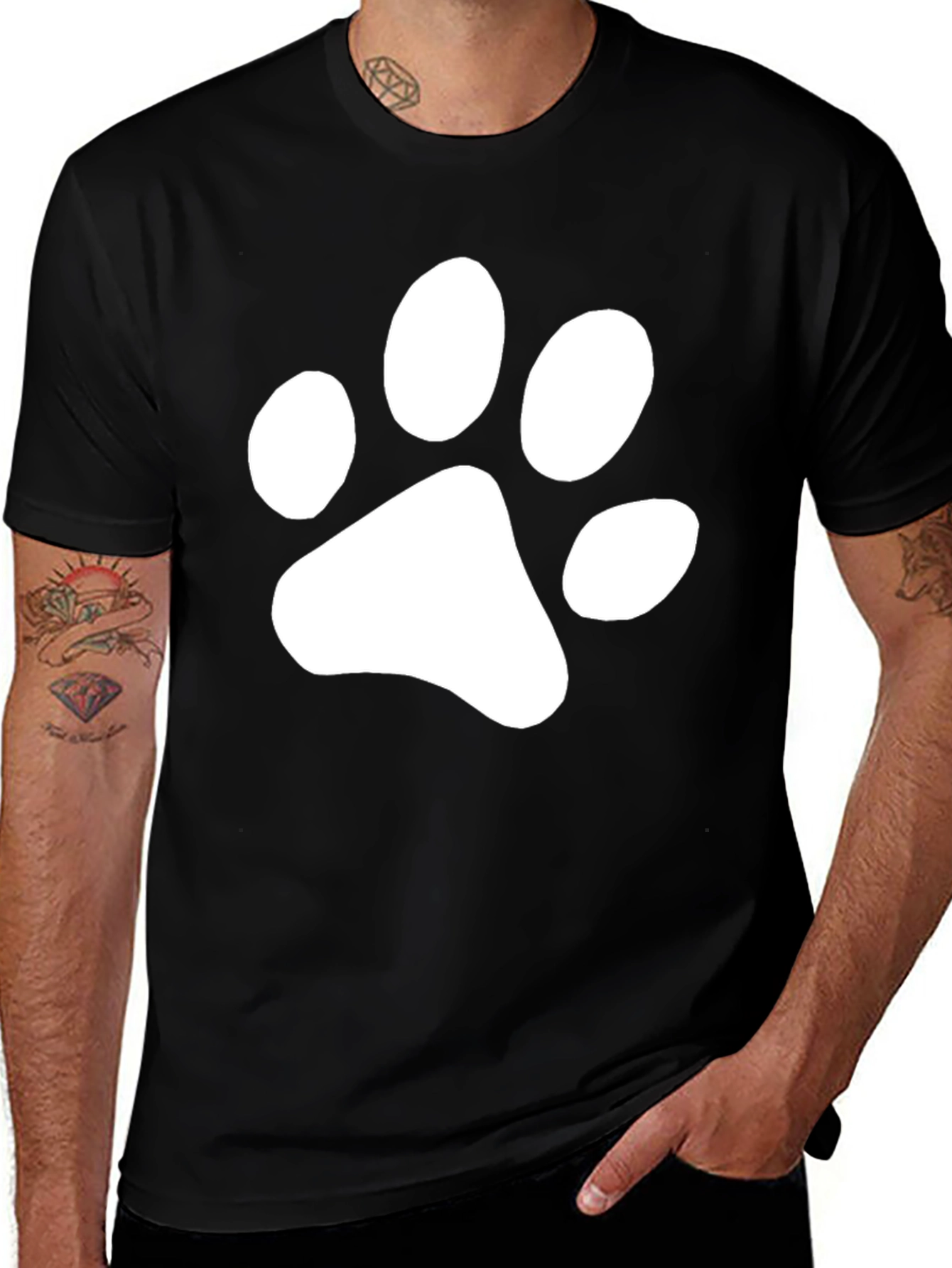 Variant 26 of Black T-Shirt with White Paw Print Design