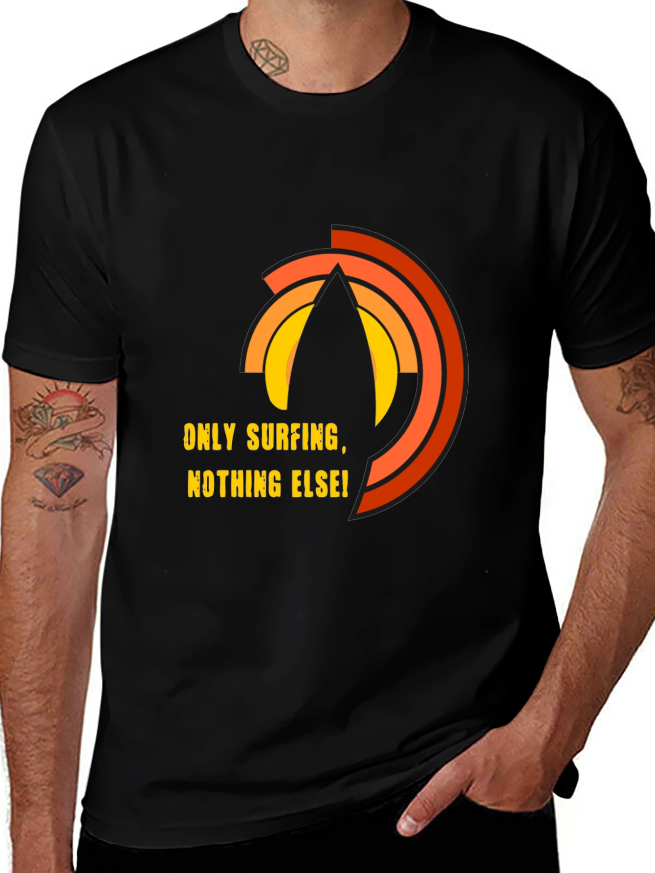 Variant 15 of Surfing Tee: Only Surfing, Nothing Else! Black Graphic T-Shirt