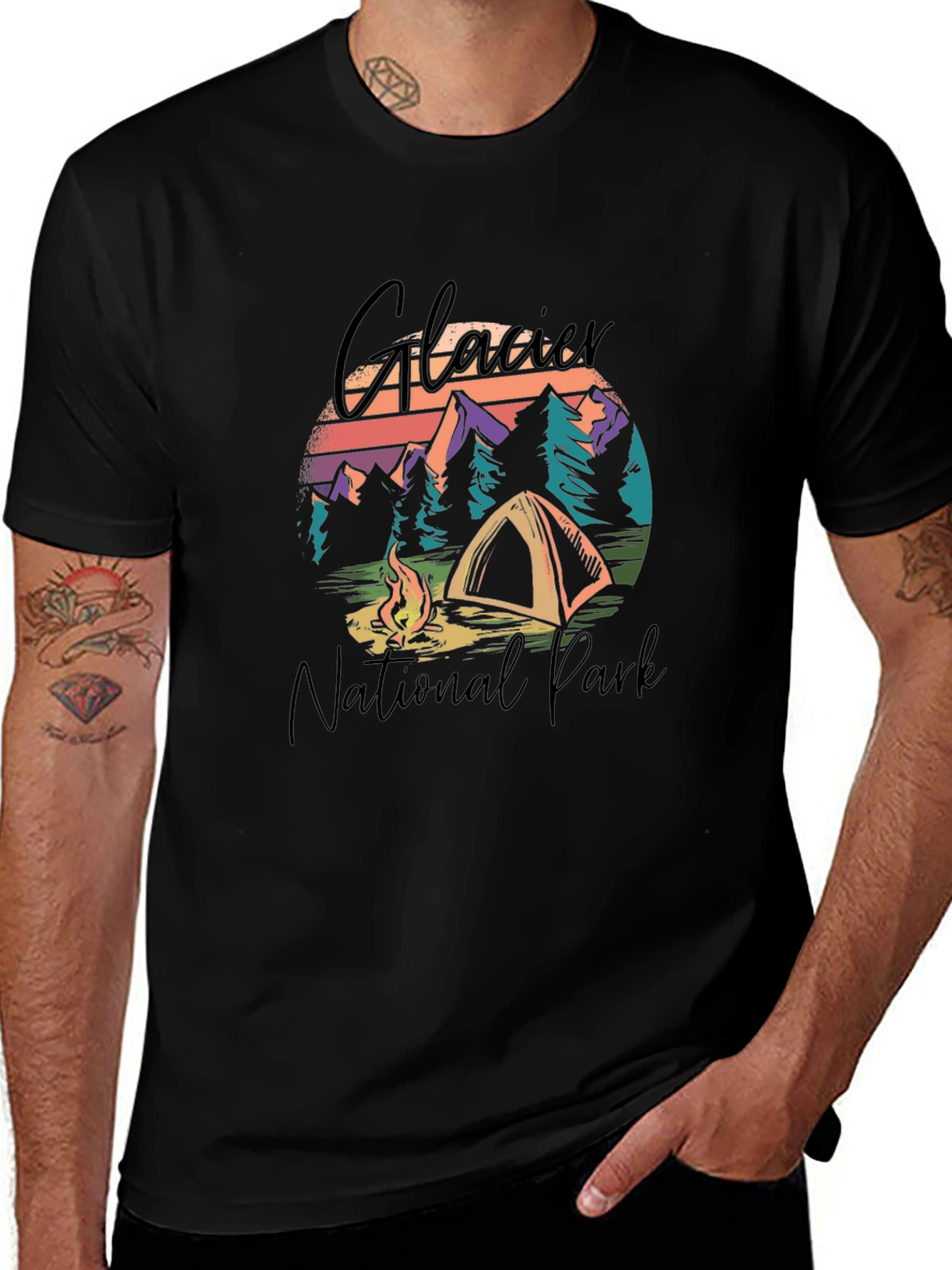 Variant 7 of Glacier National Park Camping Graphic Tee