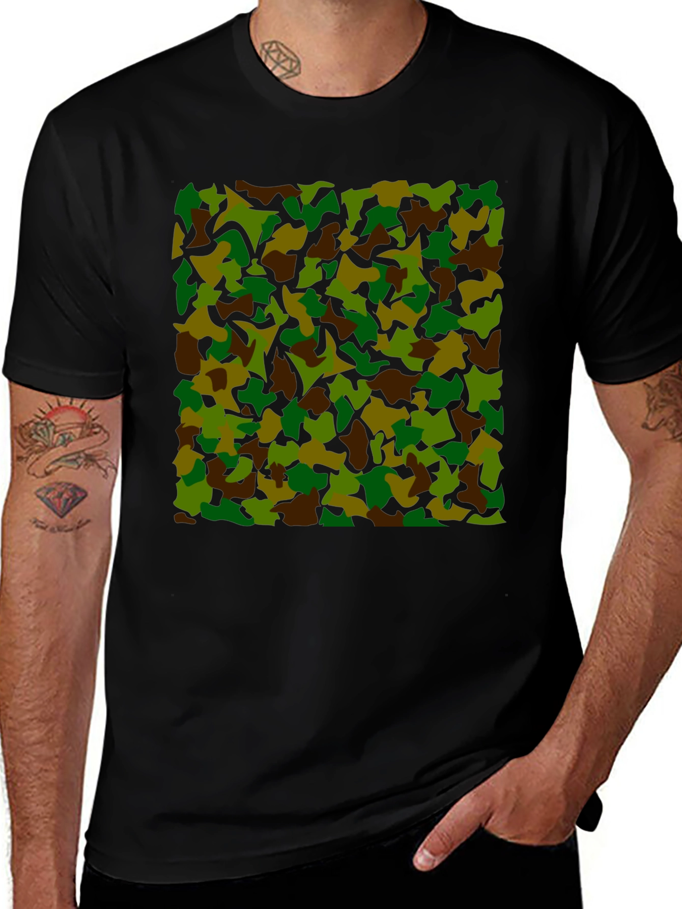 Variant 16 of Camouflage Pattern Tee - Black Short Sleeve Cotton Shirt