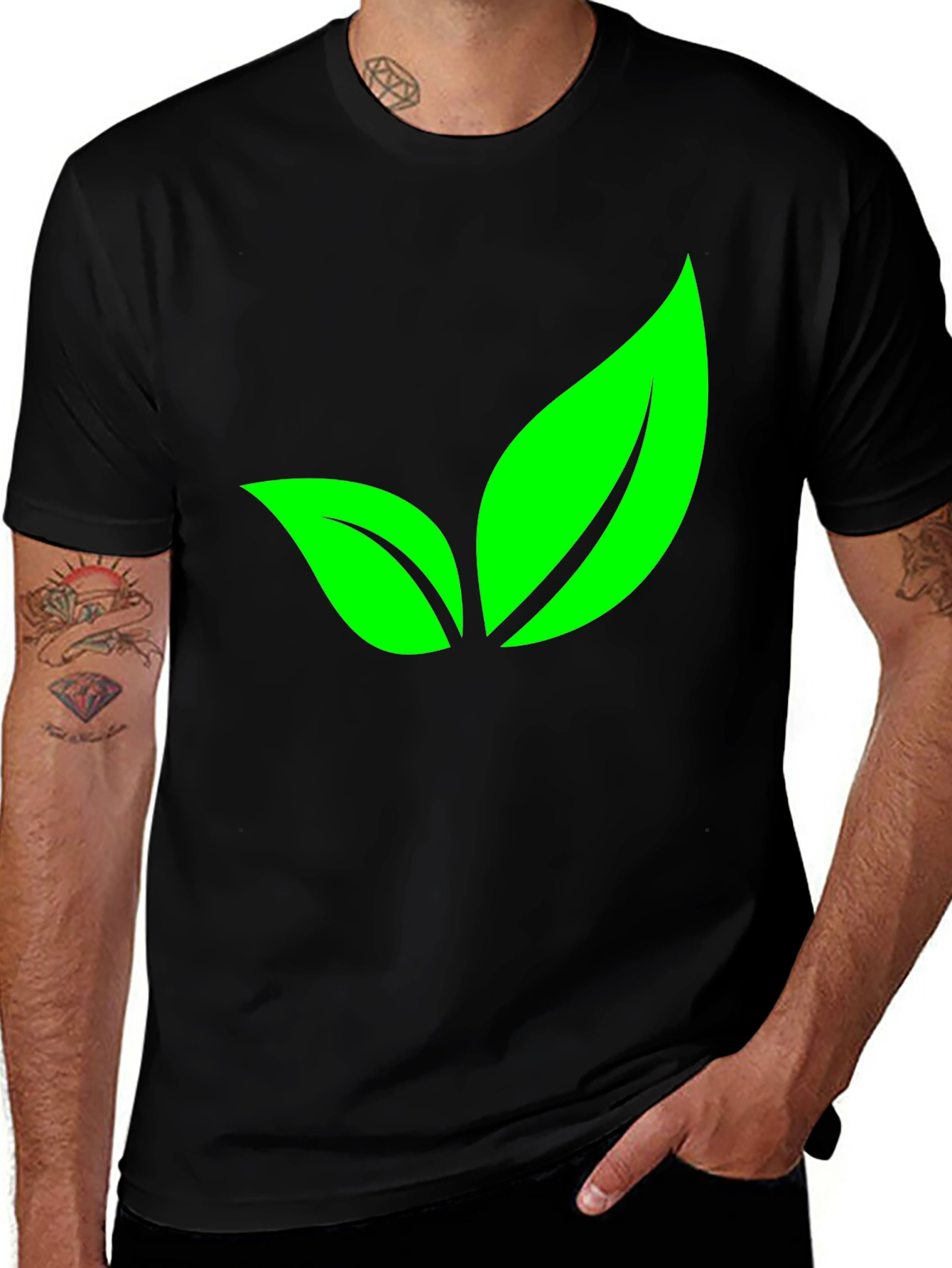Variant 16 of Eco Green Leaf Graphic Black T-Shirt