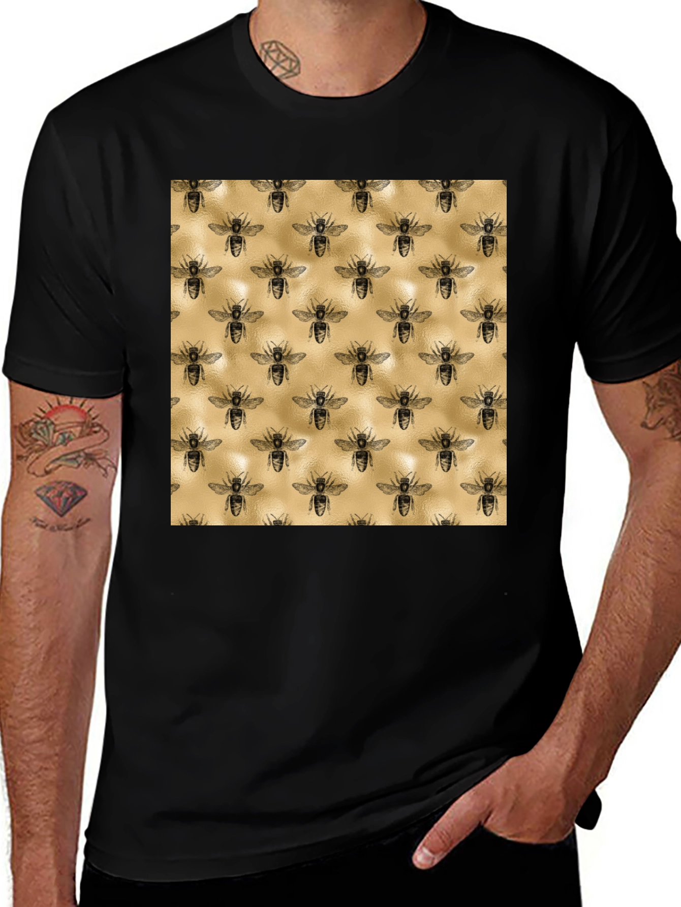 Variant 27 of Stylish Bee Print Tee - Black