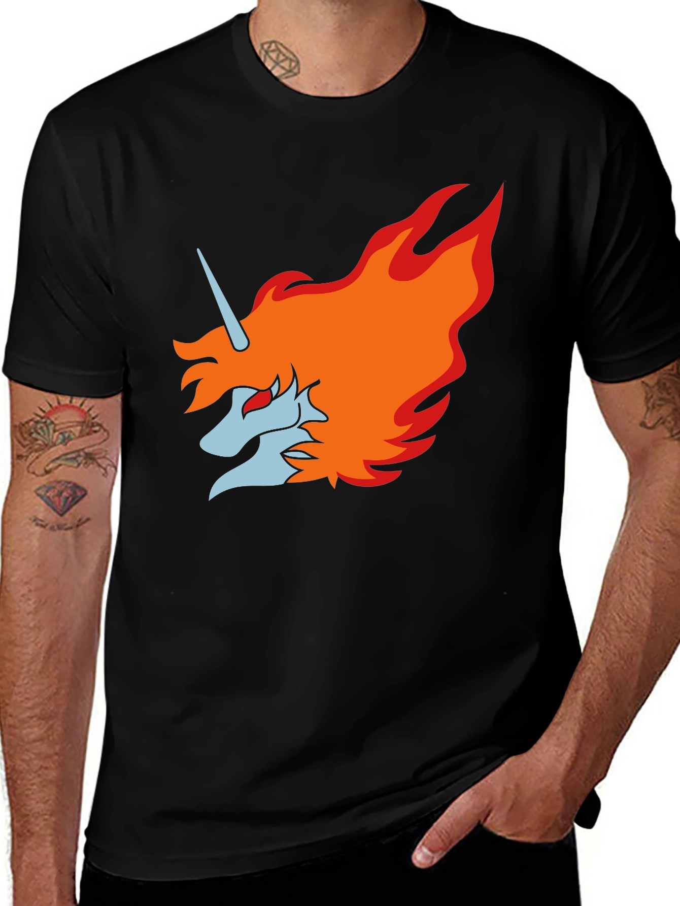 Variant 25 of Fiery Unicorn Graphic Tee - Bold Black Cotton