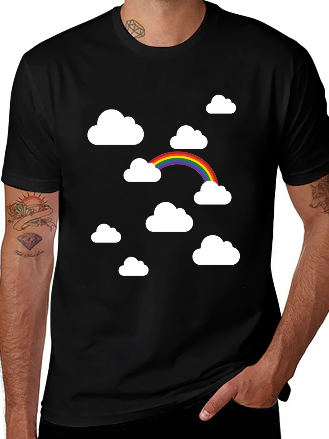 Variant 29 of Rainbow Clouds Black Graphic Tee - Trendy Comfort