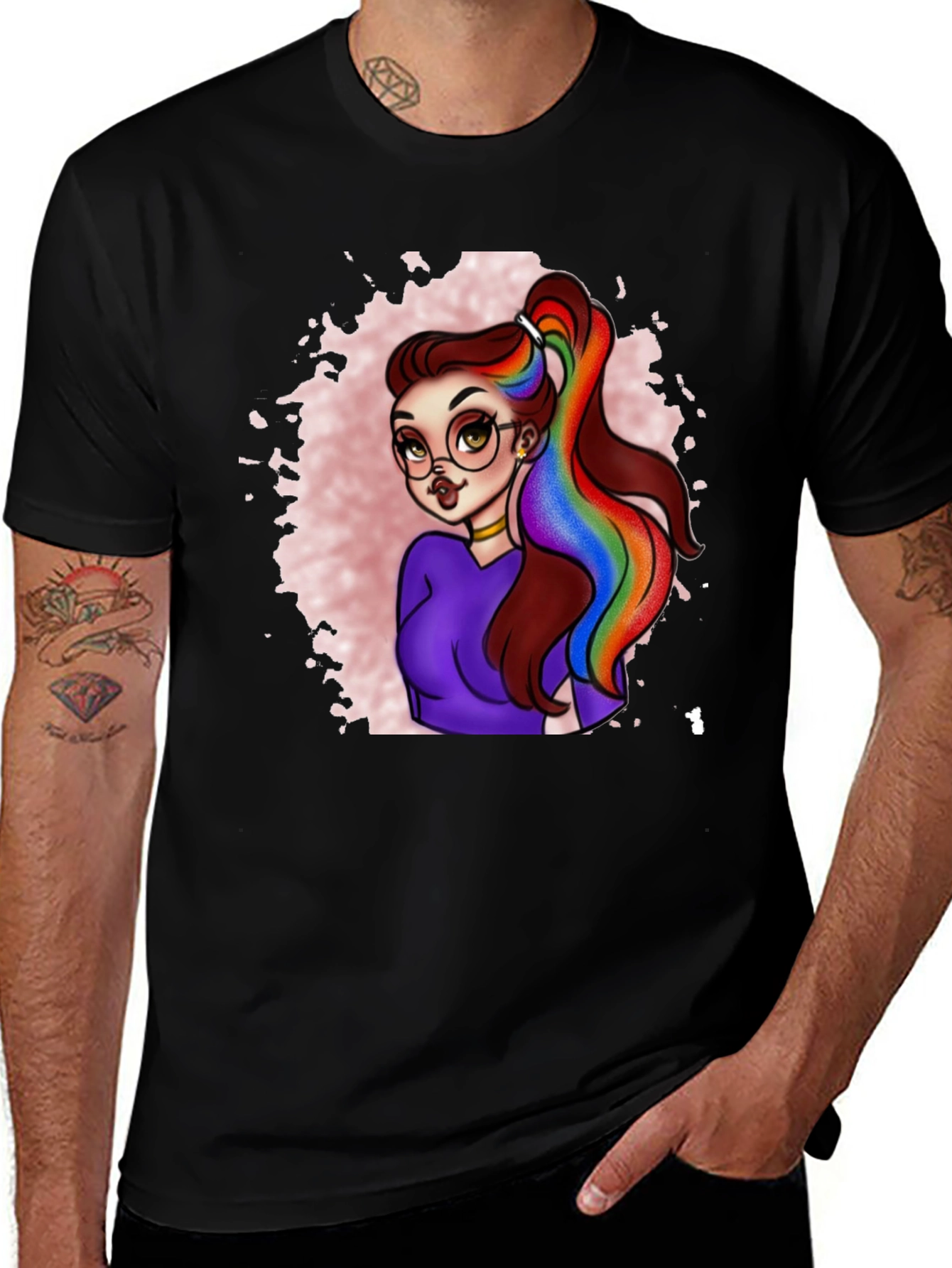 Variant 3 of Rainbow Hair Cartoon Graphic T-Shirt