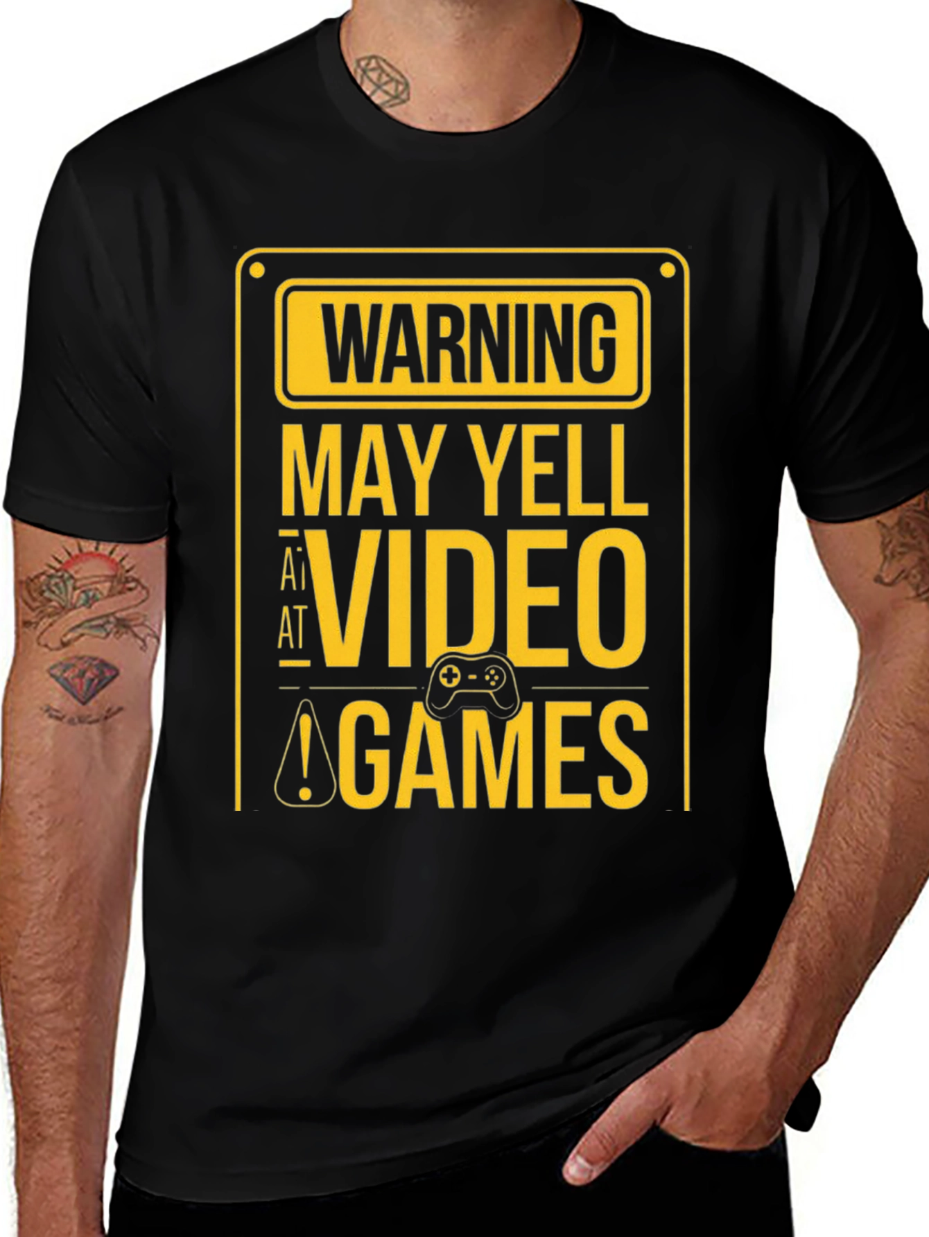 Variant 21 of Warning May Yell at Video Games Black T-Shirt