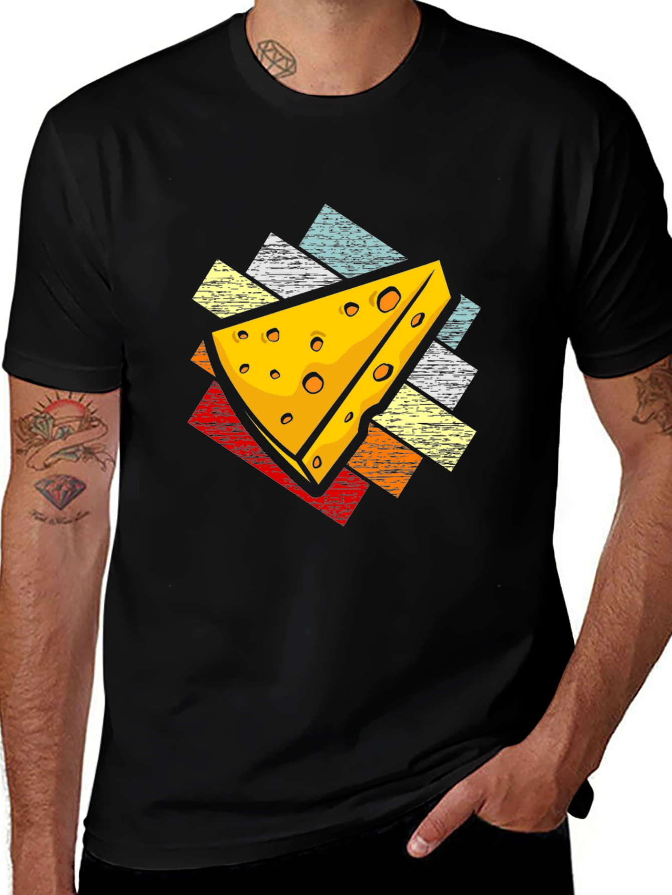 Retro Cheese Graphic Tee - Black Cotton T-Shirt