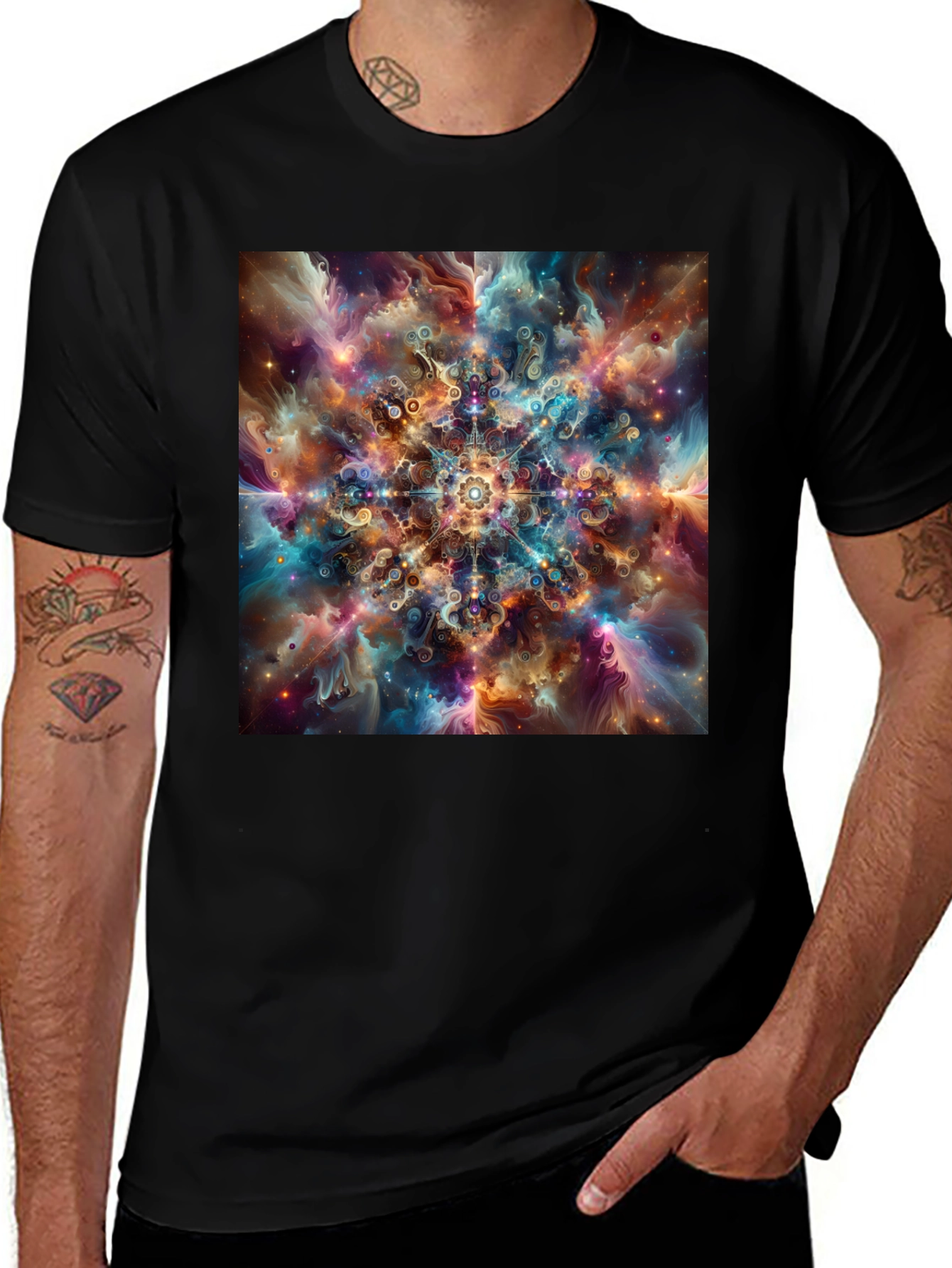 Variant 4 of Celestial Mandala Graphic Tee - Cosmic Design