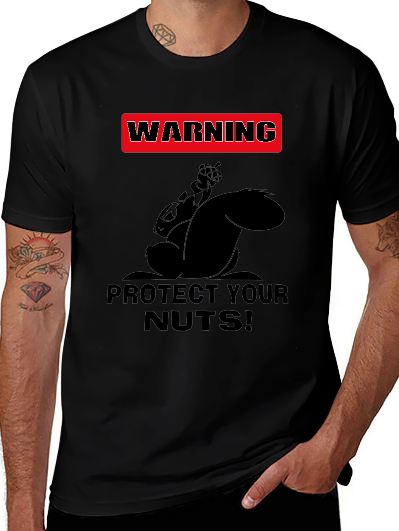 Variant 12 of Warning Protect Your Nuts! Humor Graphic Tee