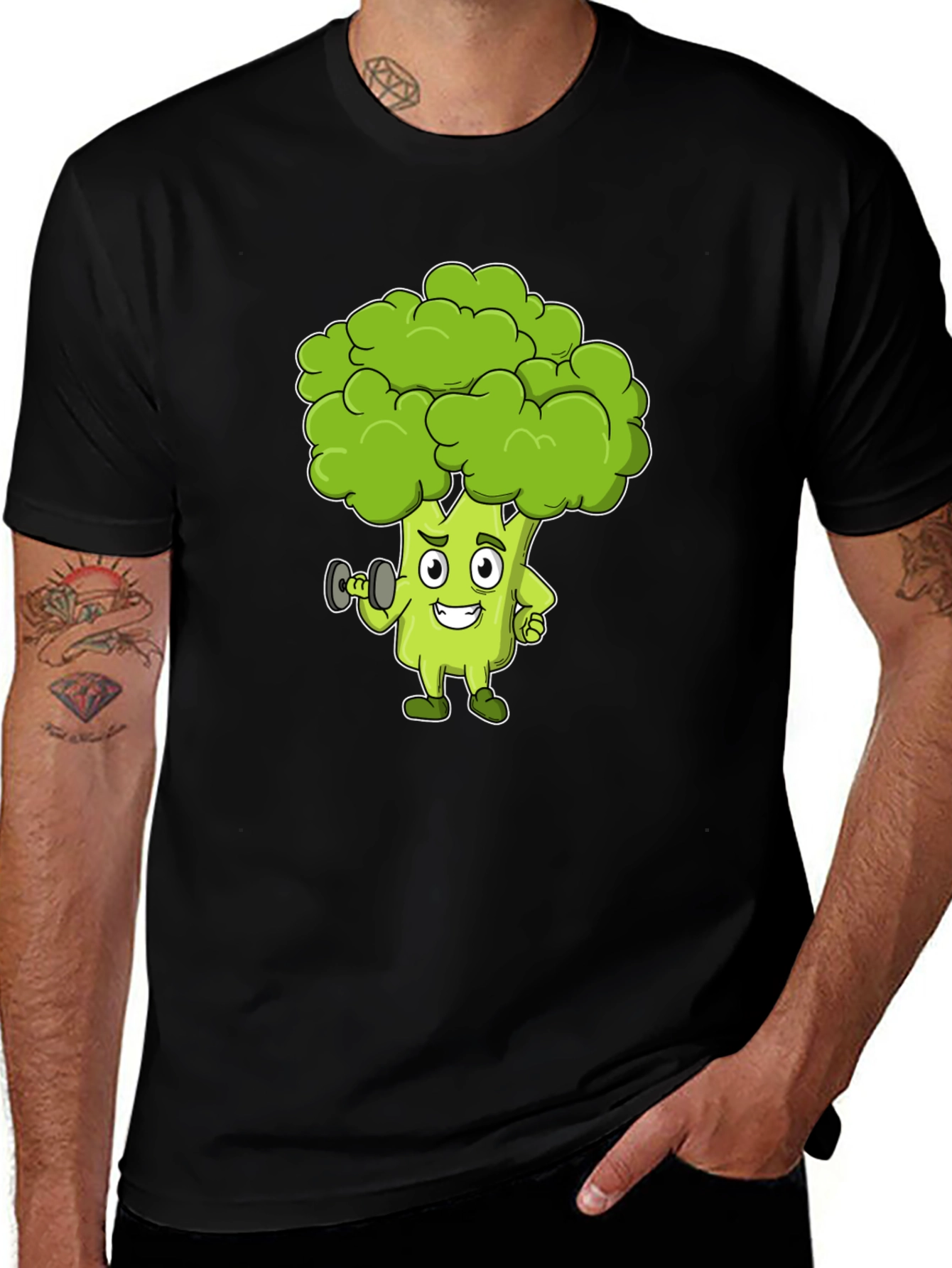 Variant 19 of Broccoli Cartoon Graphic Black T-Shirt